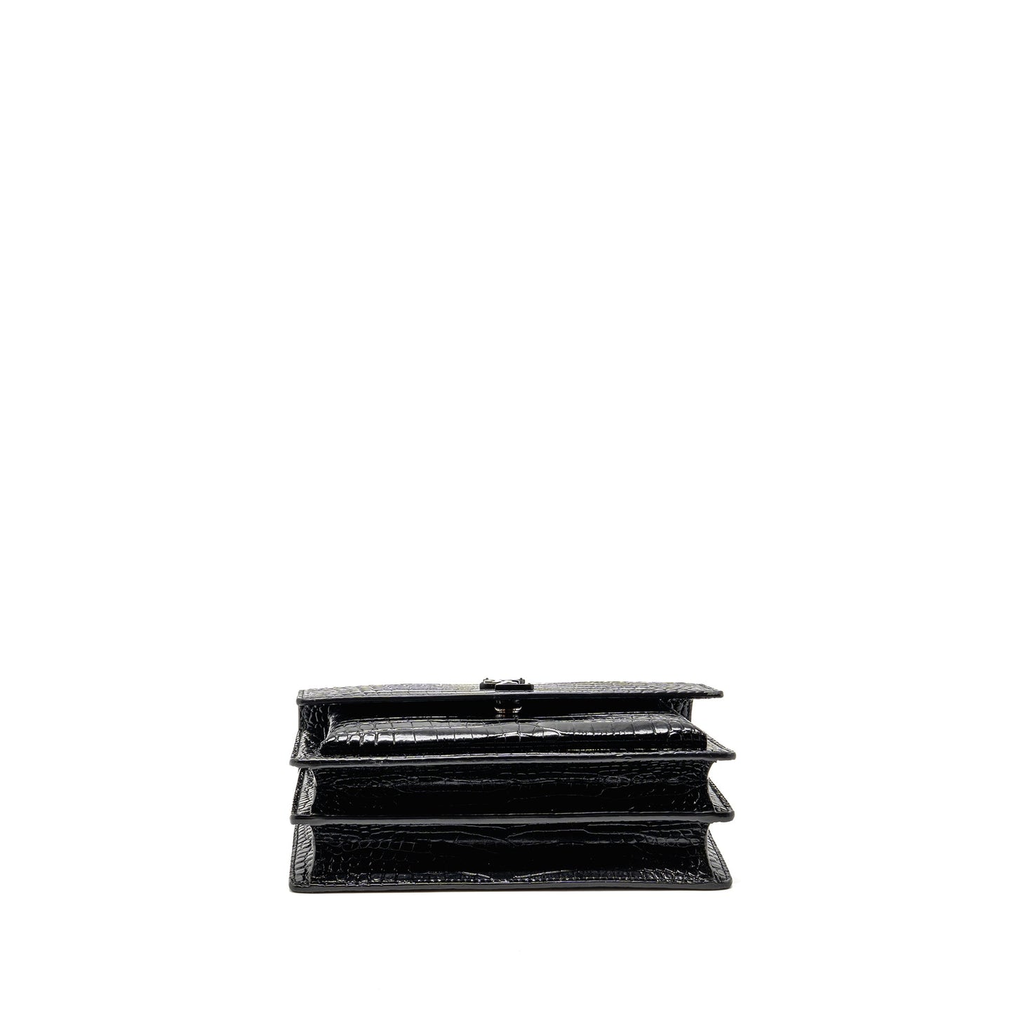 Saint Laurent/ Sunset Medium Crocodile-Embossed Calfskin Black