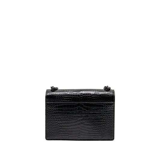 Saint Laurent/ Sunset Medium Crocodile-Embossed Calfskin Black