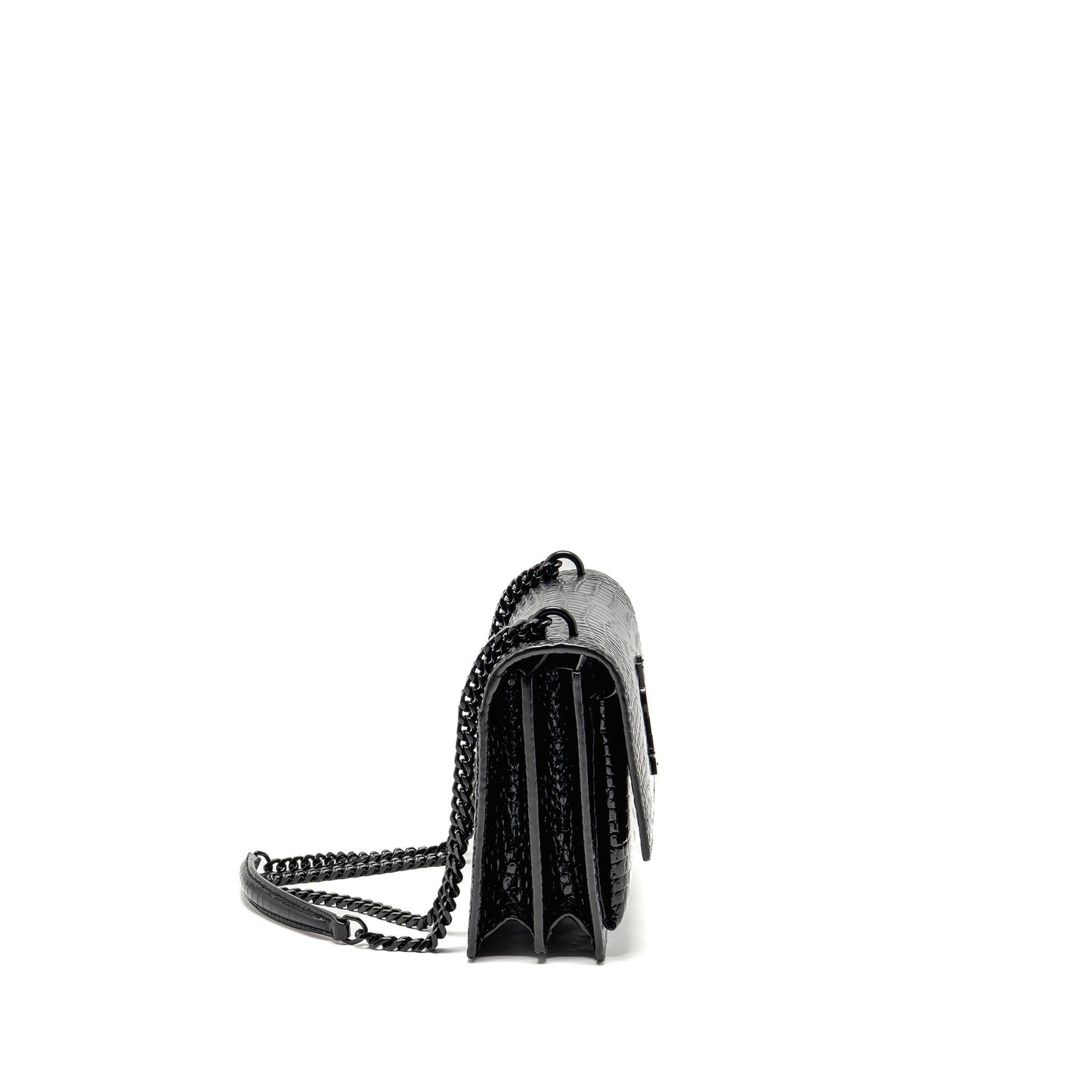 Saint Laurent/ Sunset Medium Crocodile-Embossed Calfskin Black