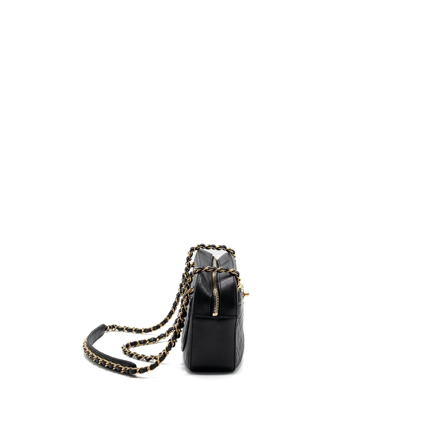 Chanel CC chain logo camera bag lambskin black GHW
