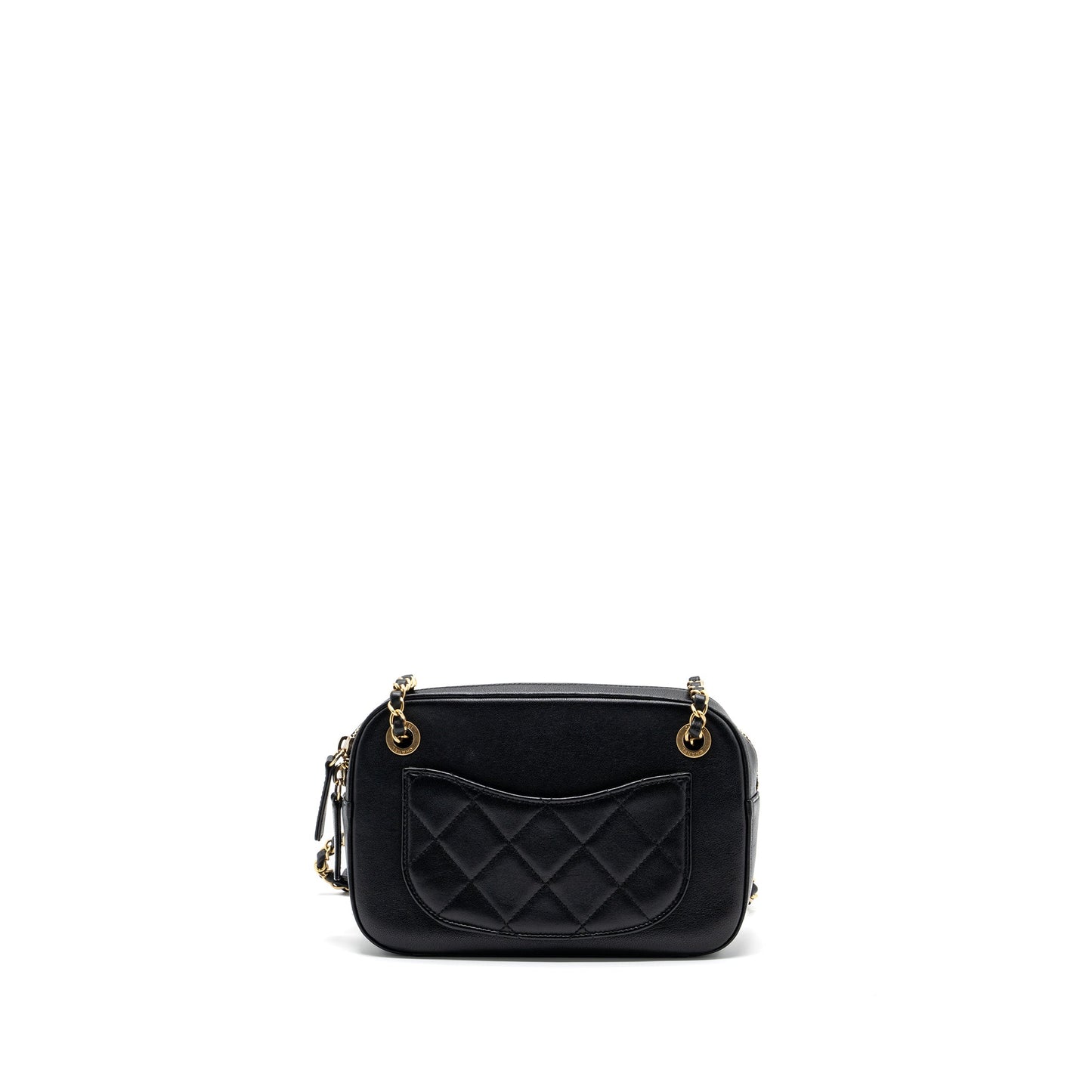 Chanel CC chain logo camera bag lambskin black GHW