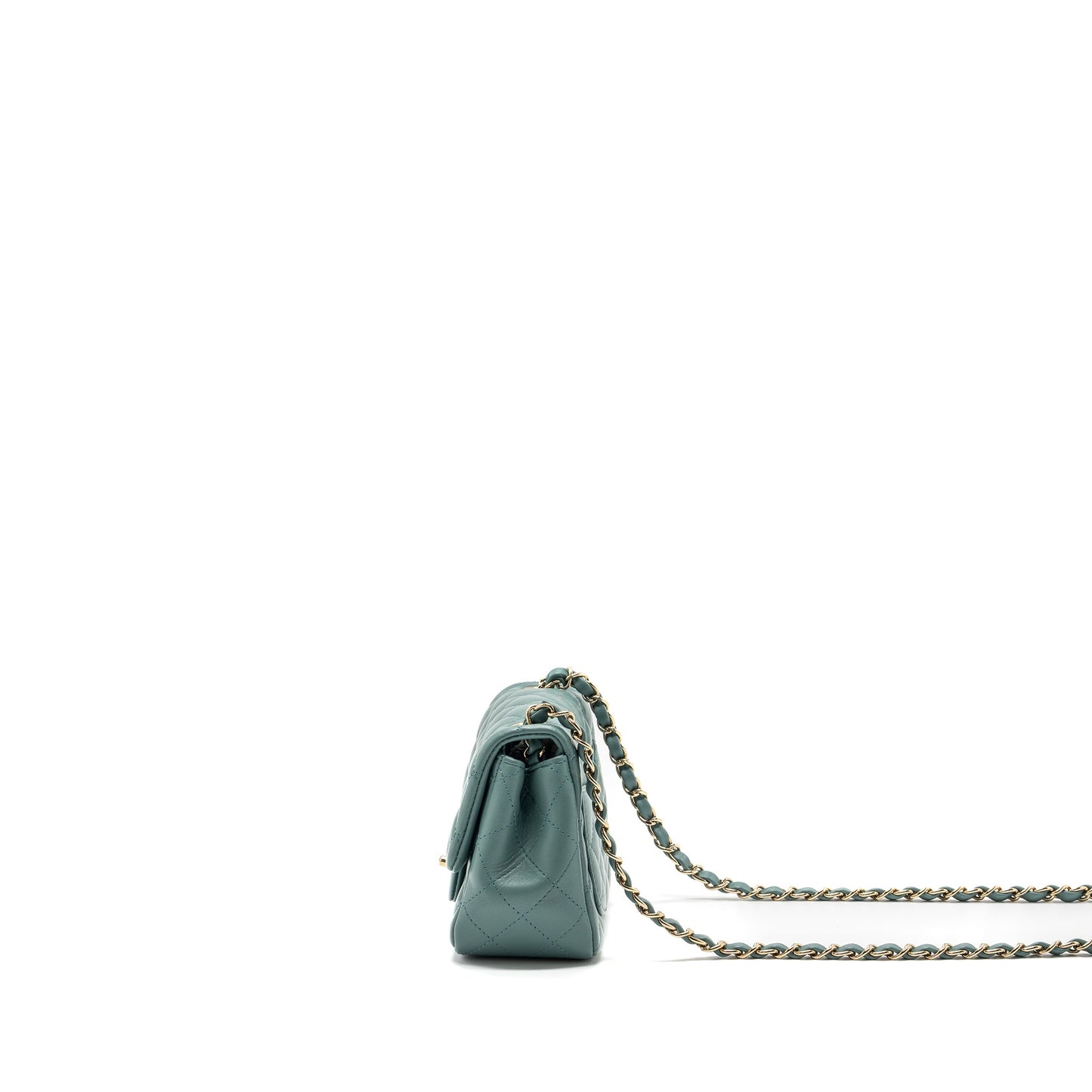 Chanel classic mini square flap bag lambskin green LGHW (microchip)
