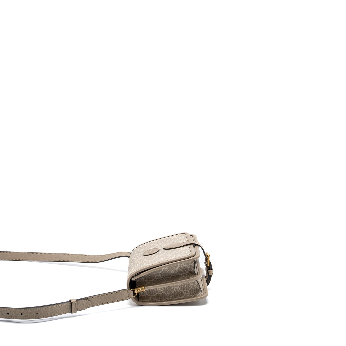 Gucci Interlock logo Crossbody messanger Purse canvas/ calfskin light grey