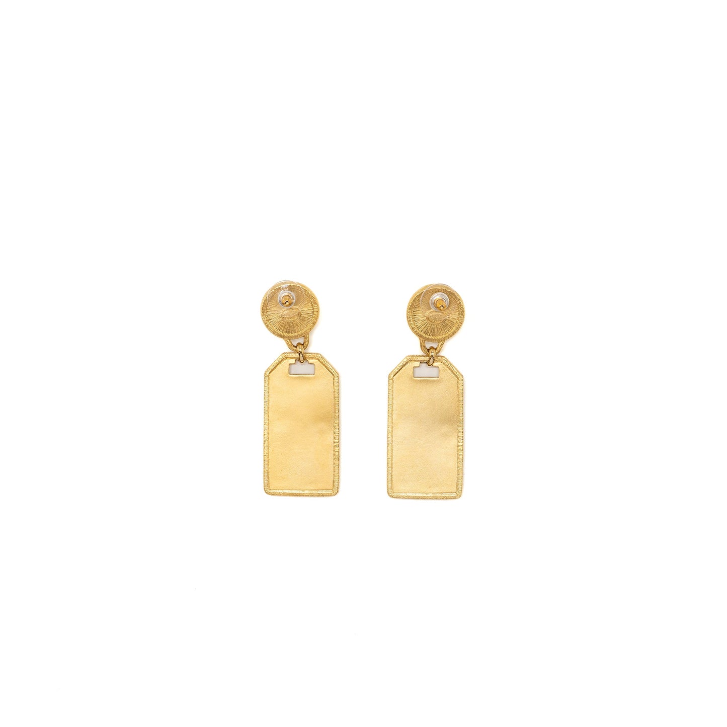 Chanel Pearl Earrings ignature Tag Drop Gold Tone