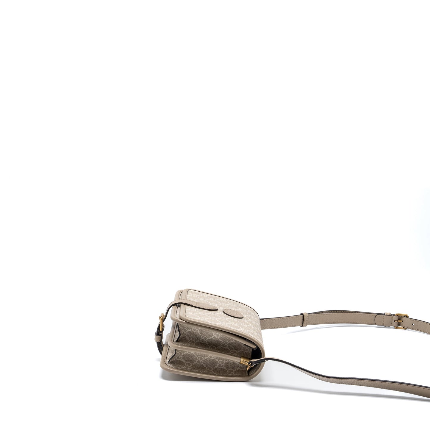 Gucci Interlock logo Crossbody messanger Purse canvas/ calfskin light grey