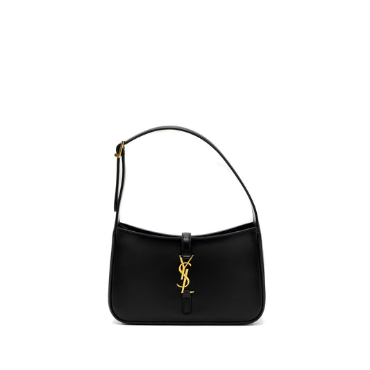 Saint Laurent/ Le 5 A 7 Hobo Purse Smooth Calfskin Black