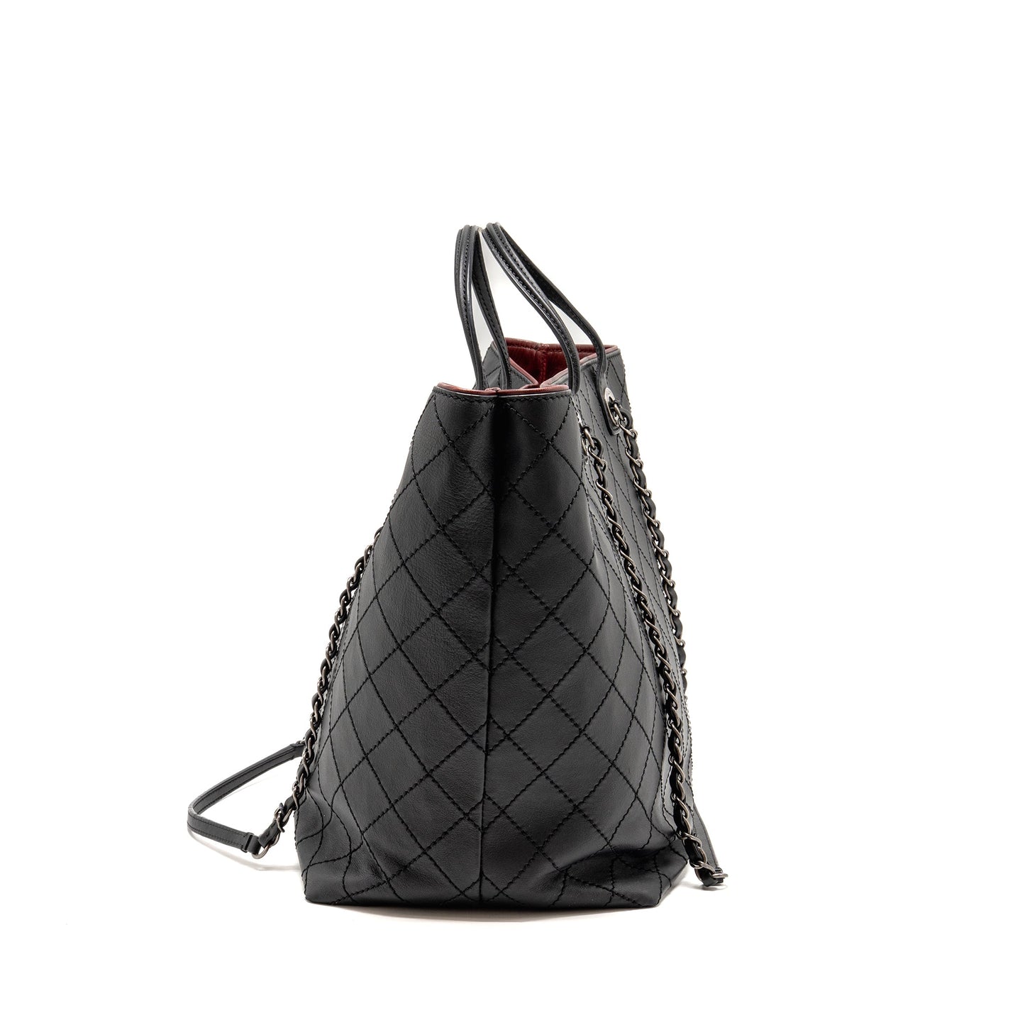 Chanel on the road stitched tote bag calfskin black ruthenium silver hardware