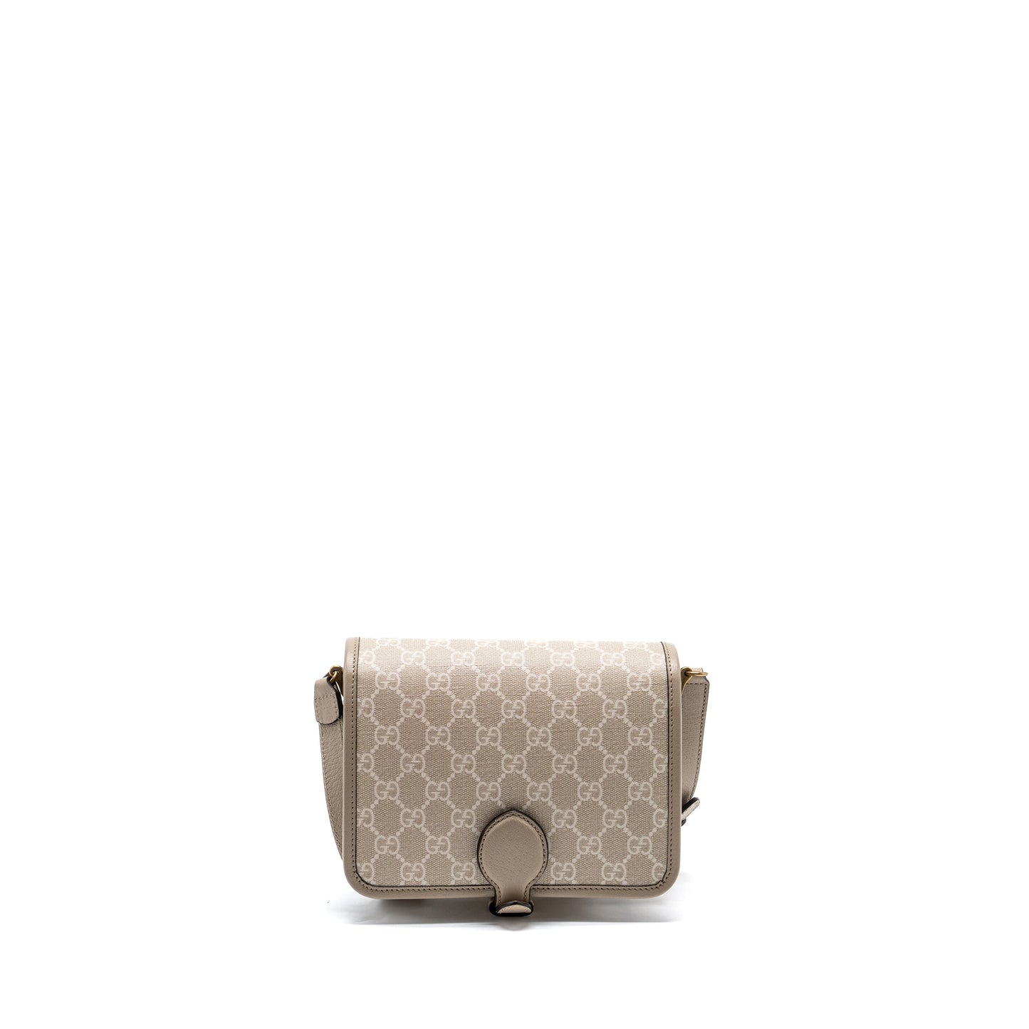 Gucci Interlock logo Crossbody messanger Purse canvas/ calfskin light grey