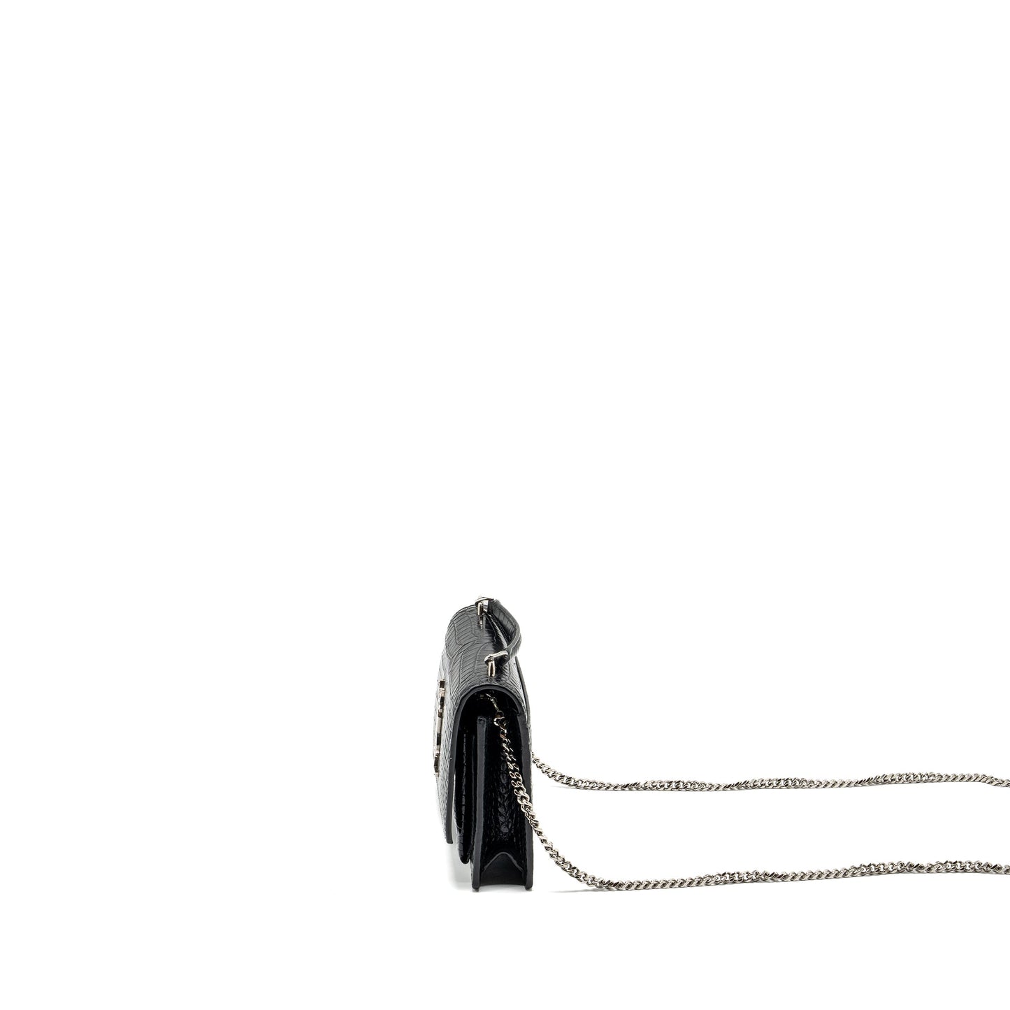 Saint Laurent/ Sunset Purse Crocodile-Embossed Calfskin Black