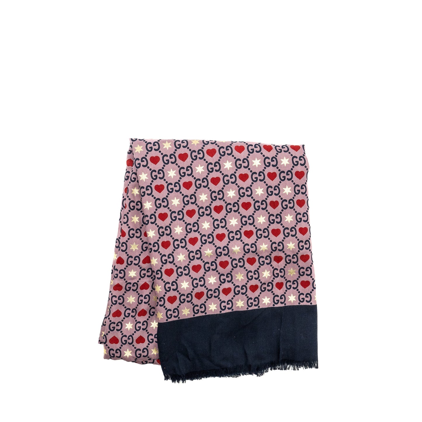Gucci Silk Wool Scarf Supreme/Heart Printed Multicolour