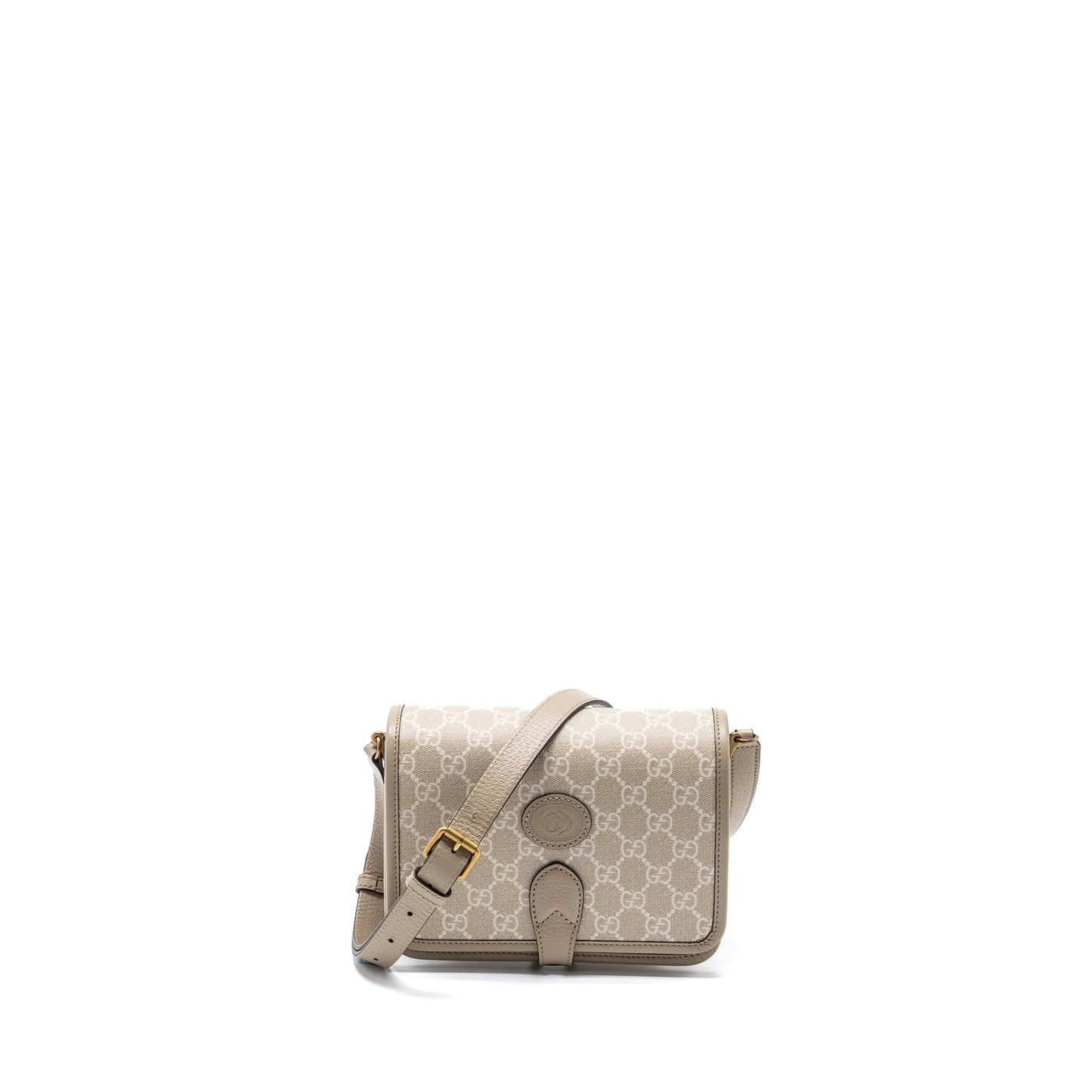 Gucci Interlock logo Crossbody messanger Purse canvas/ calfskin light grey