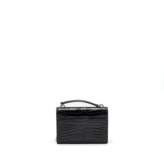 Saint Laurent/ Sunset Purse Crocodile-Embossed Calfskin Black