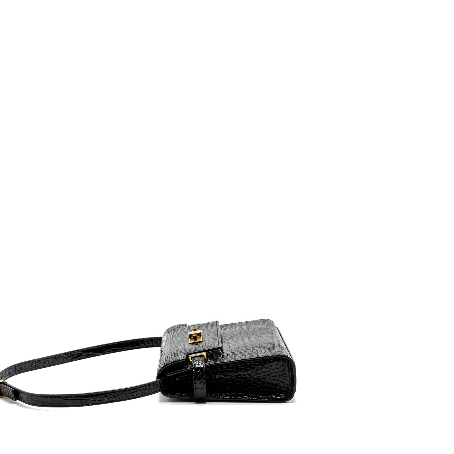 Saint Laurent Manhattan Mini Purse Crocodile-Embossed Black