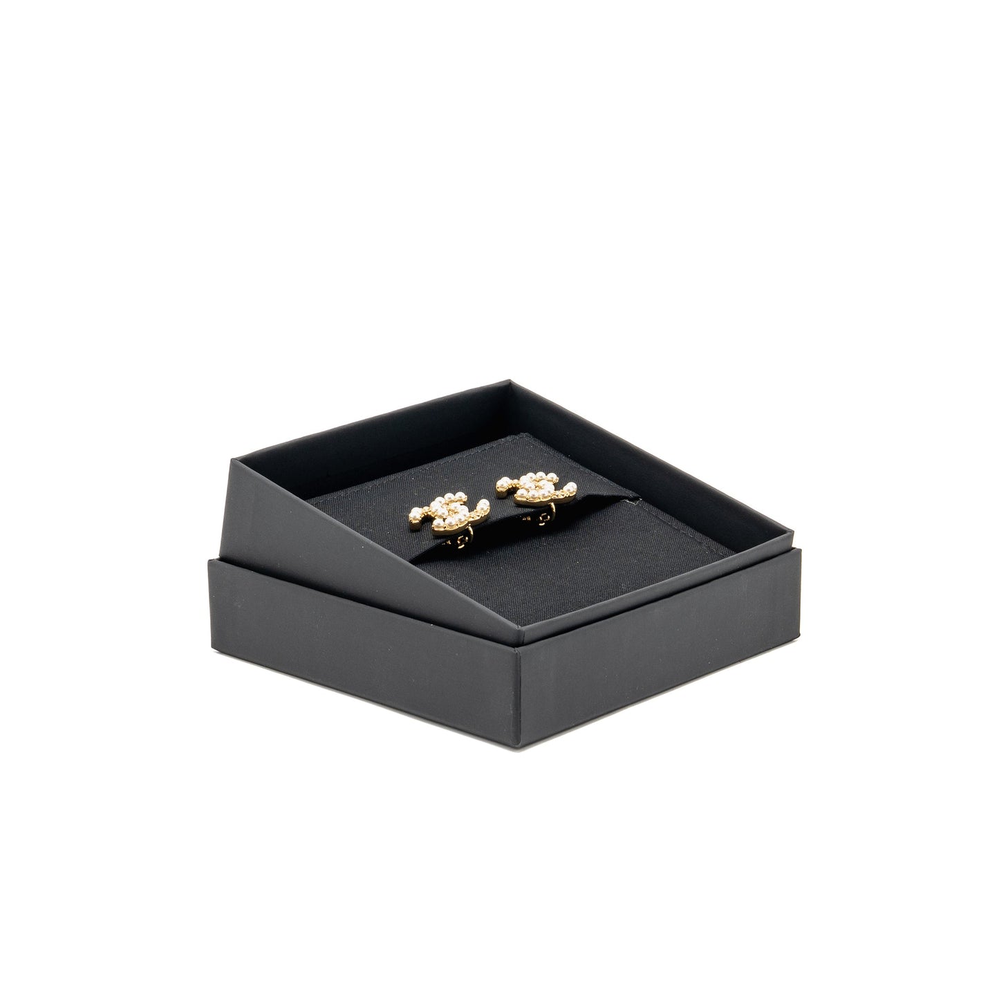 Chanel Pearl&crystal cc logo ear clips gold tone