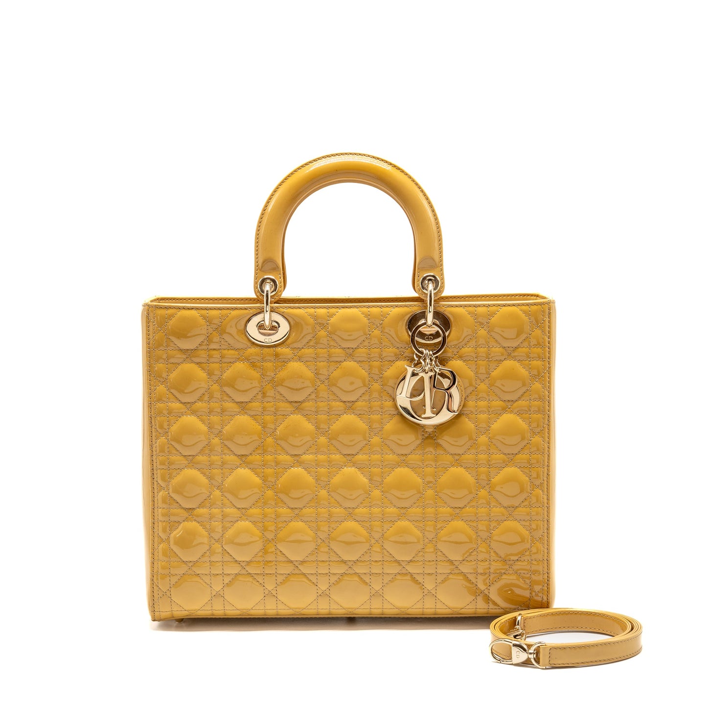 Dior Large Lady Dior Patent Leather Beige