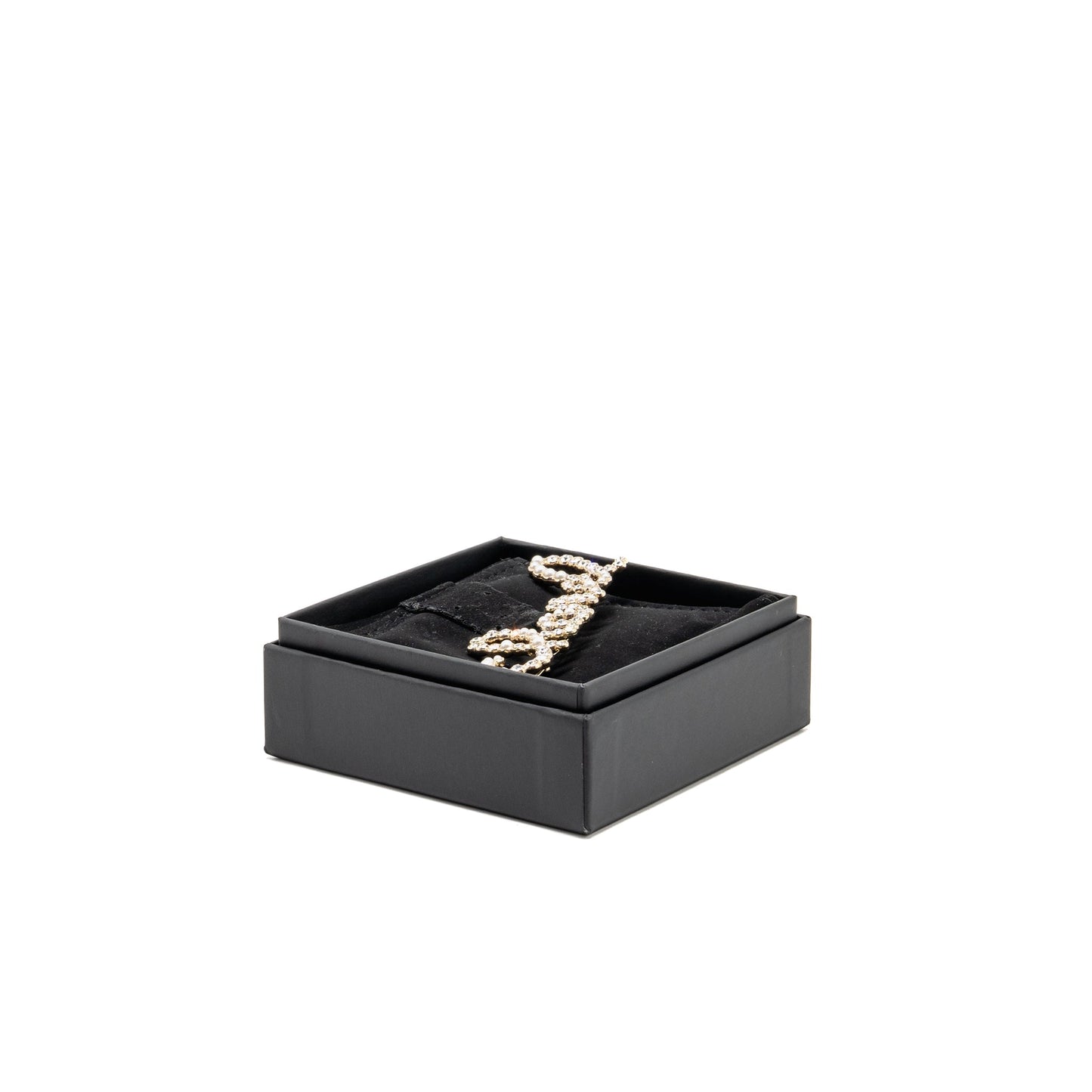 Chanel Letter Hair Clip Crystal/Pearl Light Gold Tone