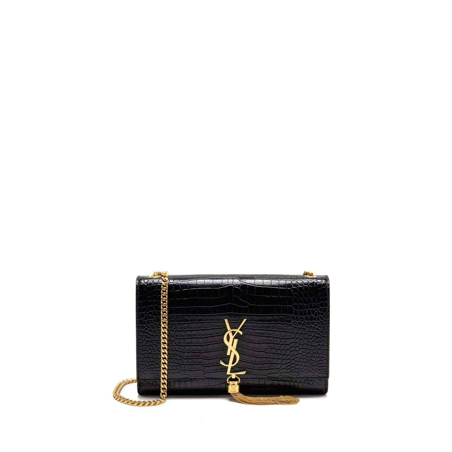 Saint Laurent/ Medium Kate Tassel Purse Crocodile-Embossed Calfskin Black
