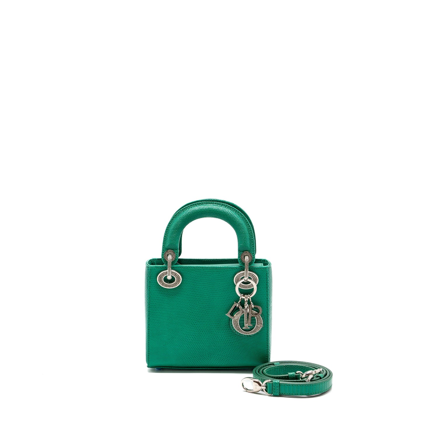 Dior mini lady dior lizard green with crystal buckle