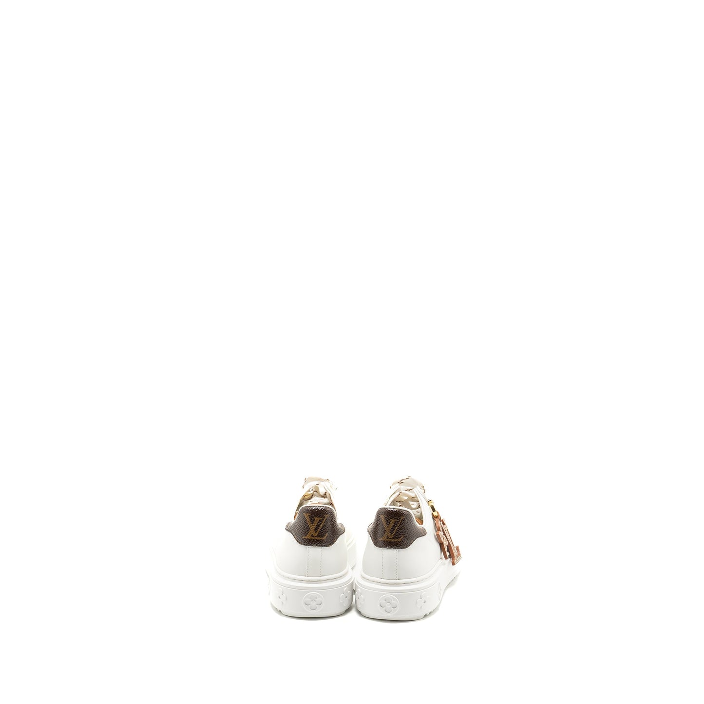 Louis Vuitton Size 37 Time Out Sneaker with Monogram and Flower Charm Calfskin White