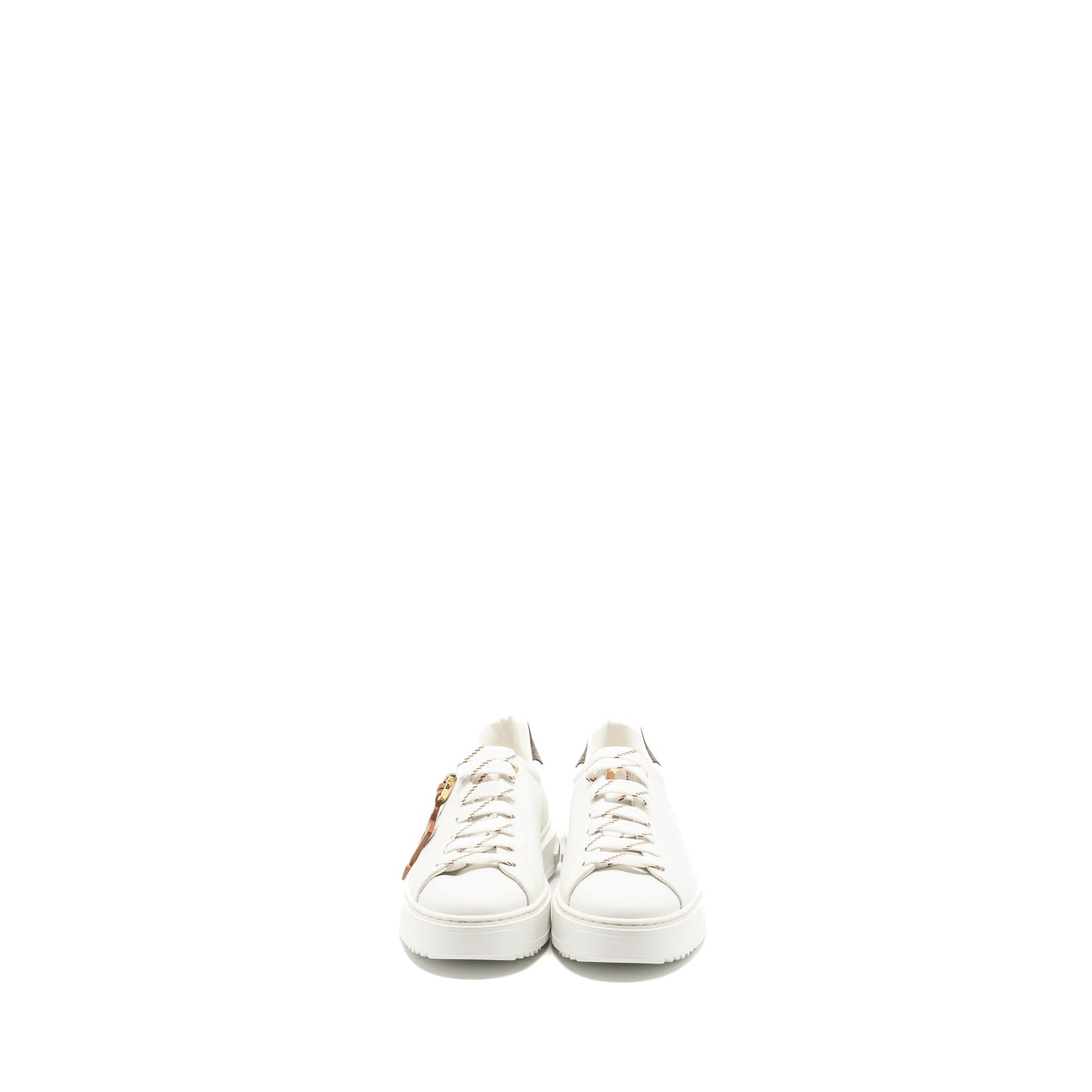 Louis Vuitton Size 37 Time Out Sneaker with Monogram and Flower Charm Calfskin White