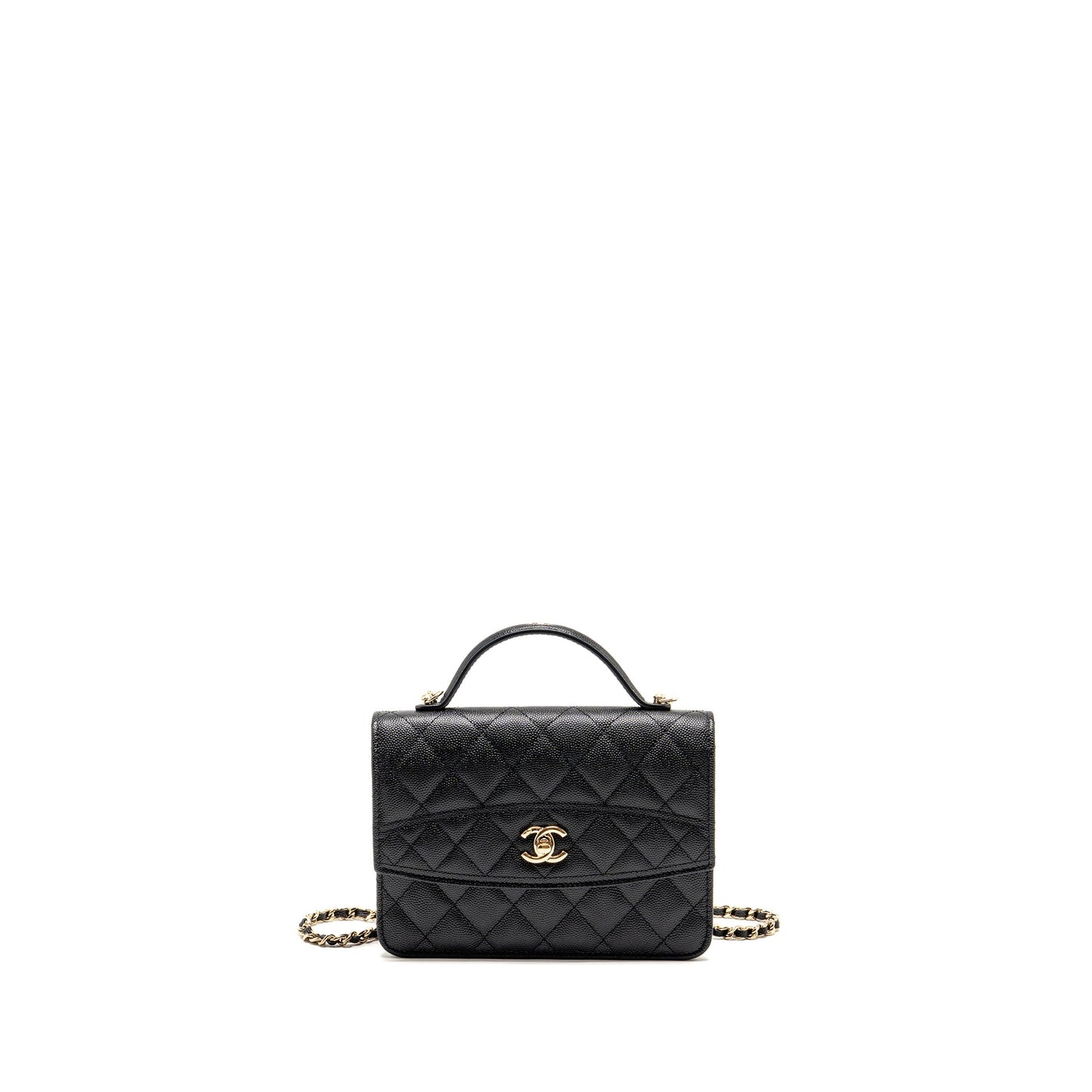Chanel 25c quilted cc top handle mini backpack caviar black LGHW (microchip)
