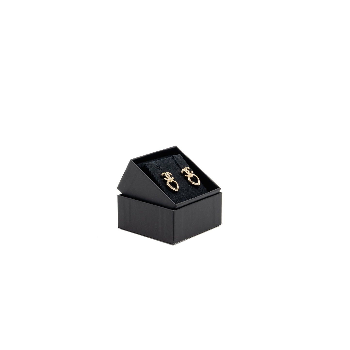 Chanel CC Heart Earrings Crystal Light Gold Tone