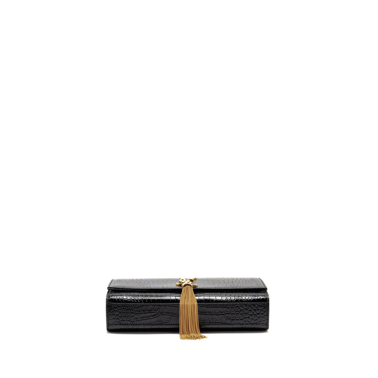 Saint Laurent/ Medium Kate Tassel Purse Crocodile-Embossed Calfskin Black