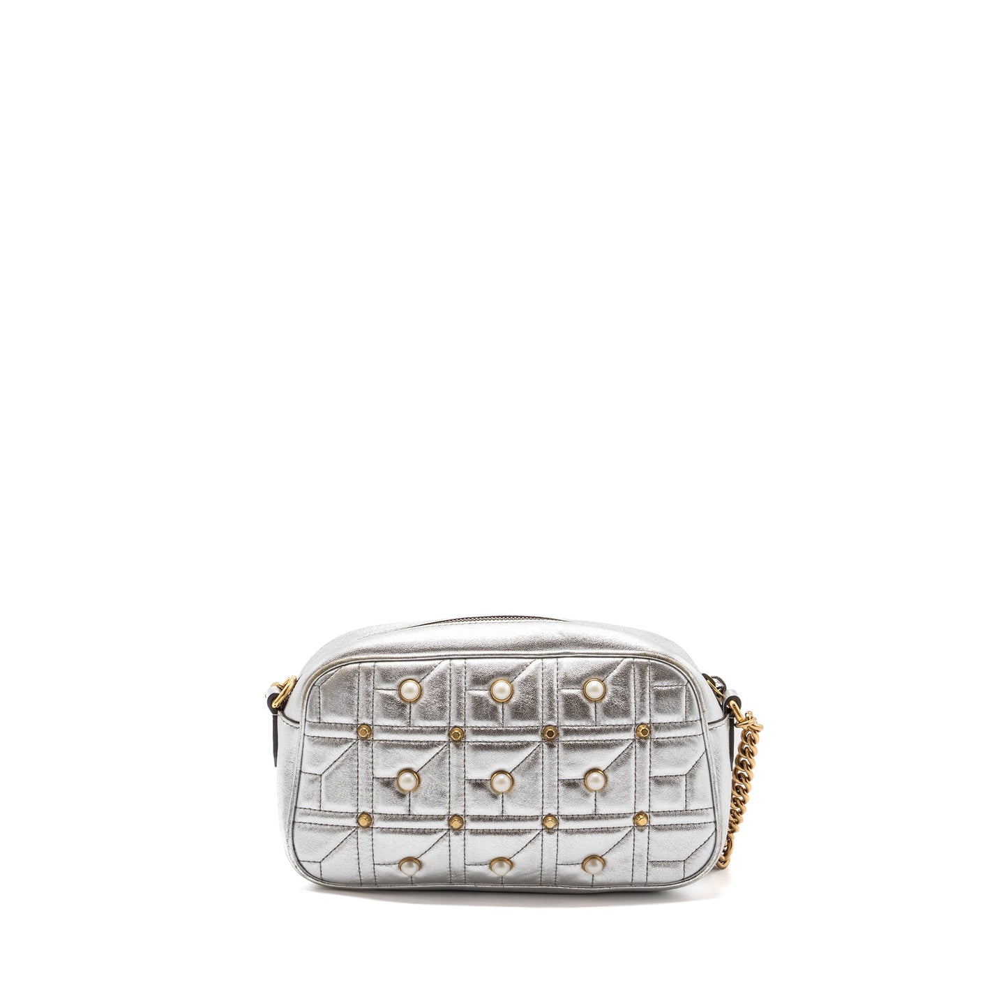 Gucci Marmont Camera Purse With Pearl Leather Silver