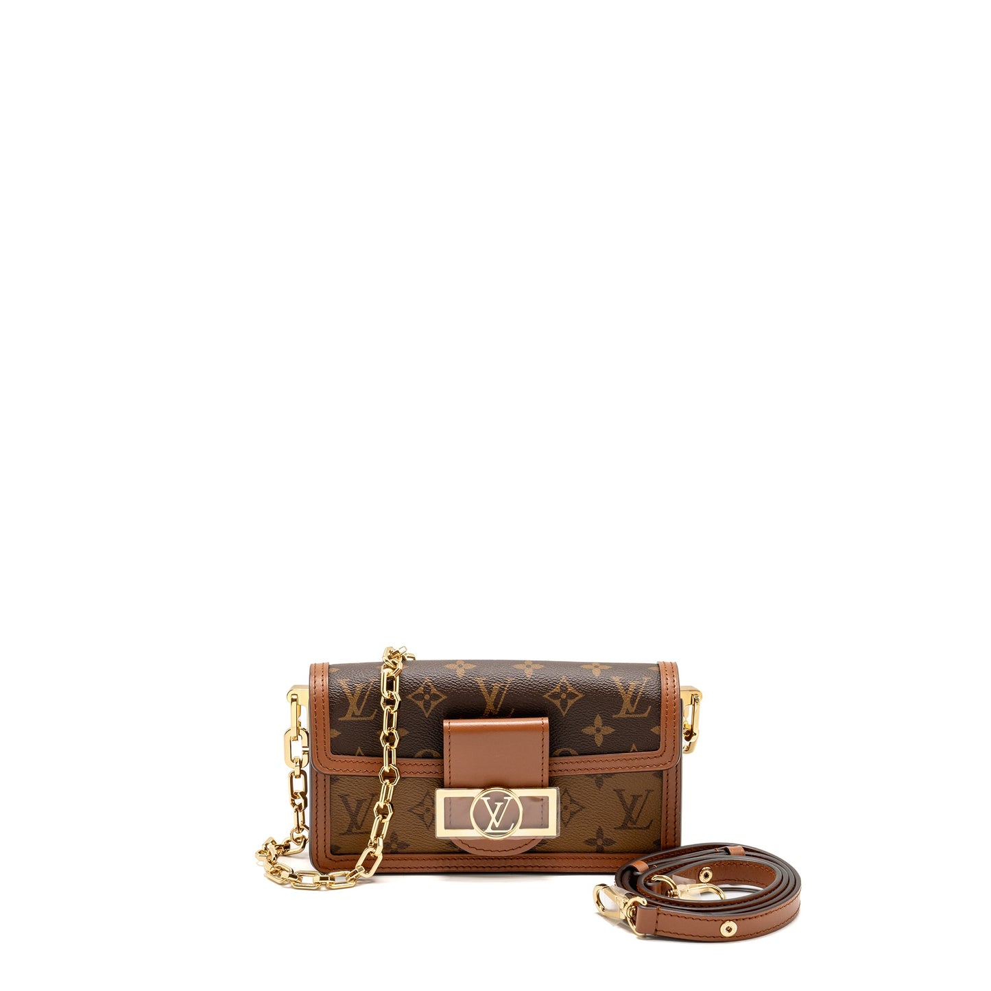 Louis Vuitton Dauphine East-West Chain Mini Purse Monogram Reverse Canvas