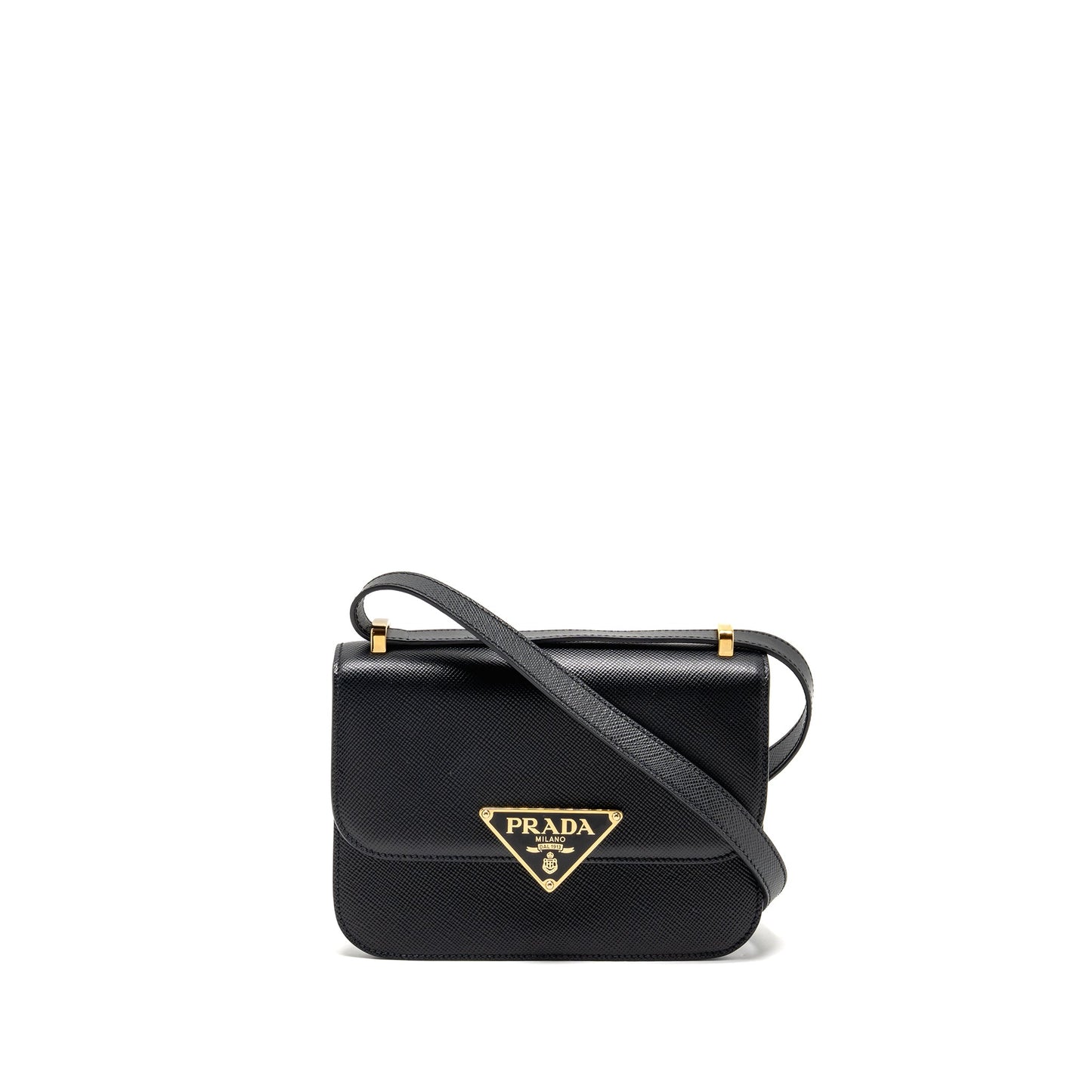 Prada Saffiano Leather Flap Mini Purse Calfskin Black