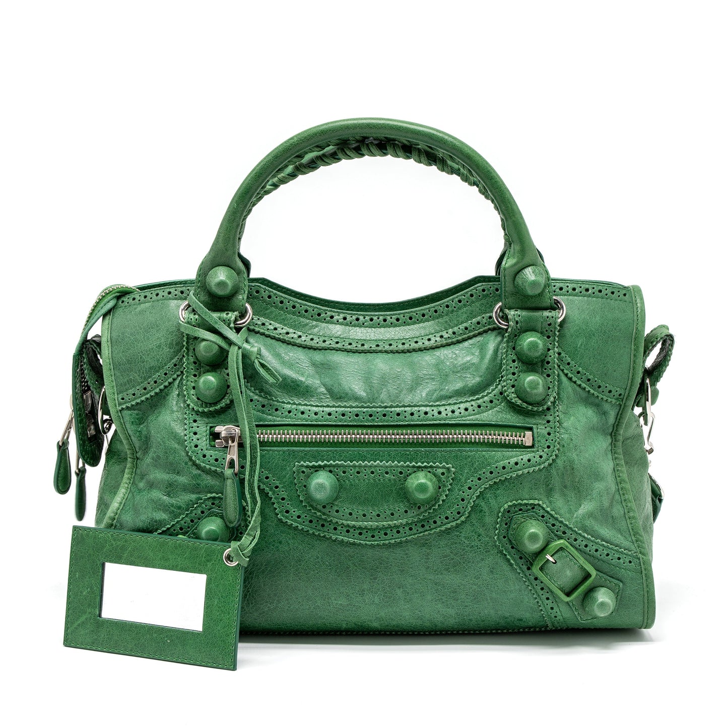 Balenciaga Lace City Purse Leather Green