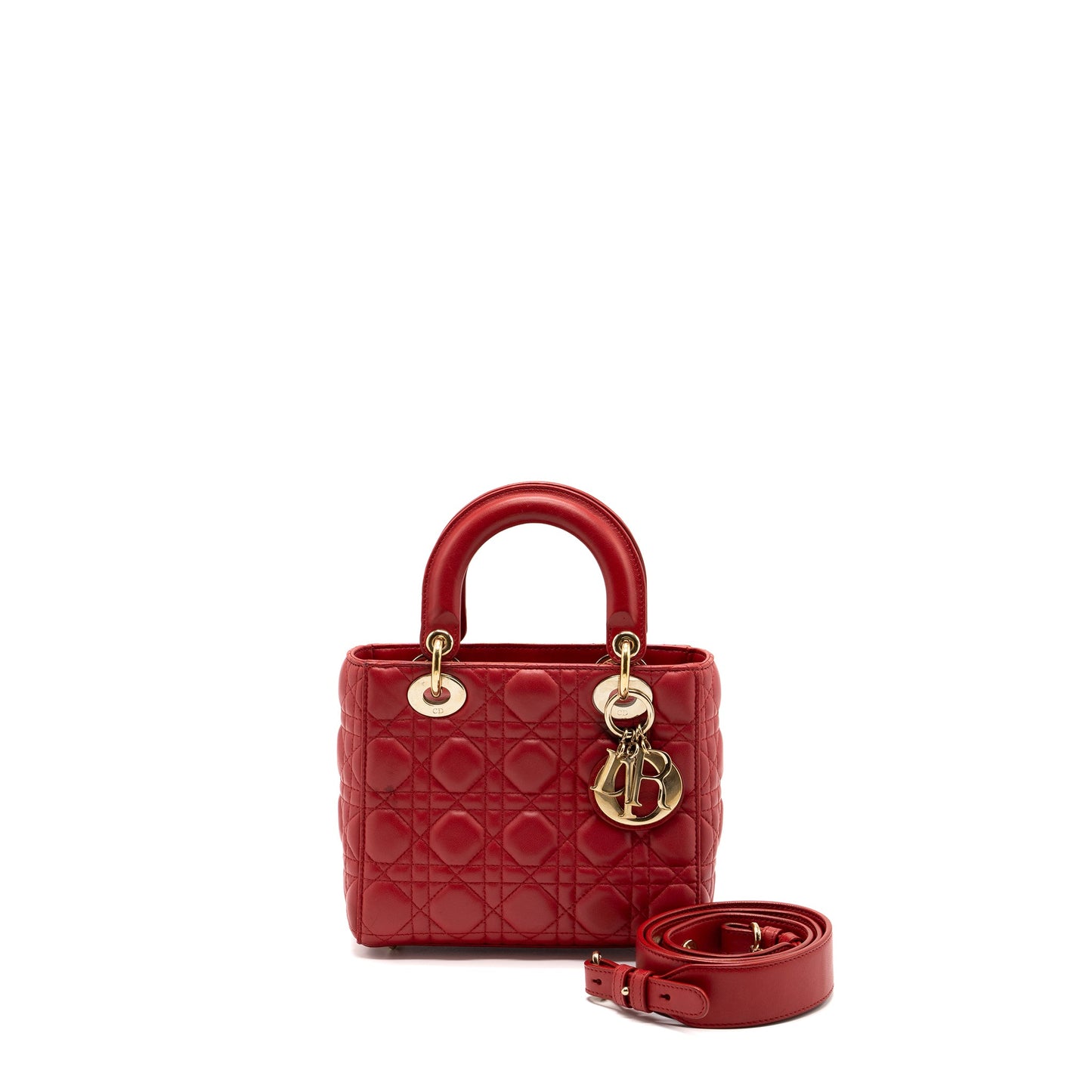 Dior small lady dior lambskin red with