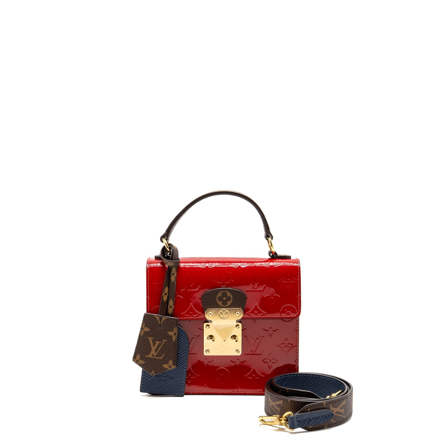 Louis Vuitton Spring Street Purse Patent//Monogram Canvas Red/Dark Blue/Brown