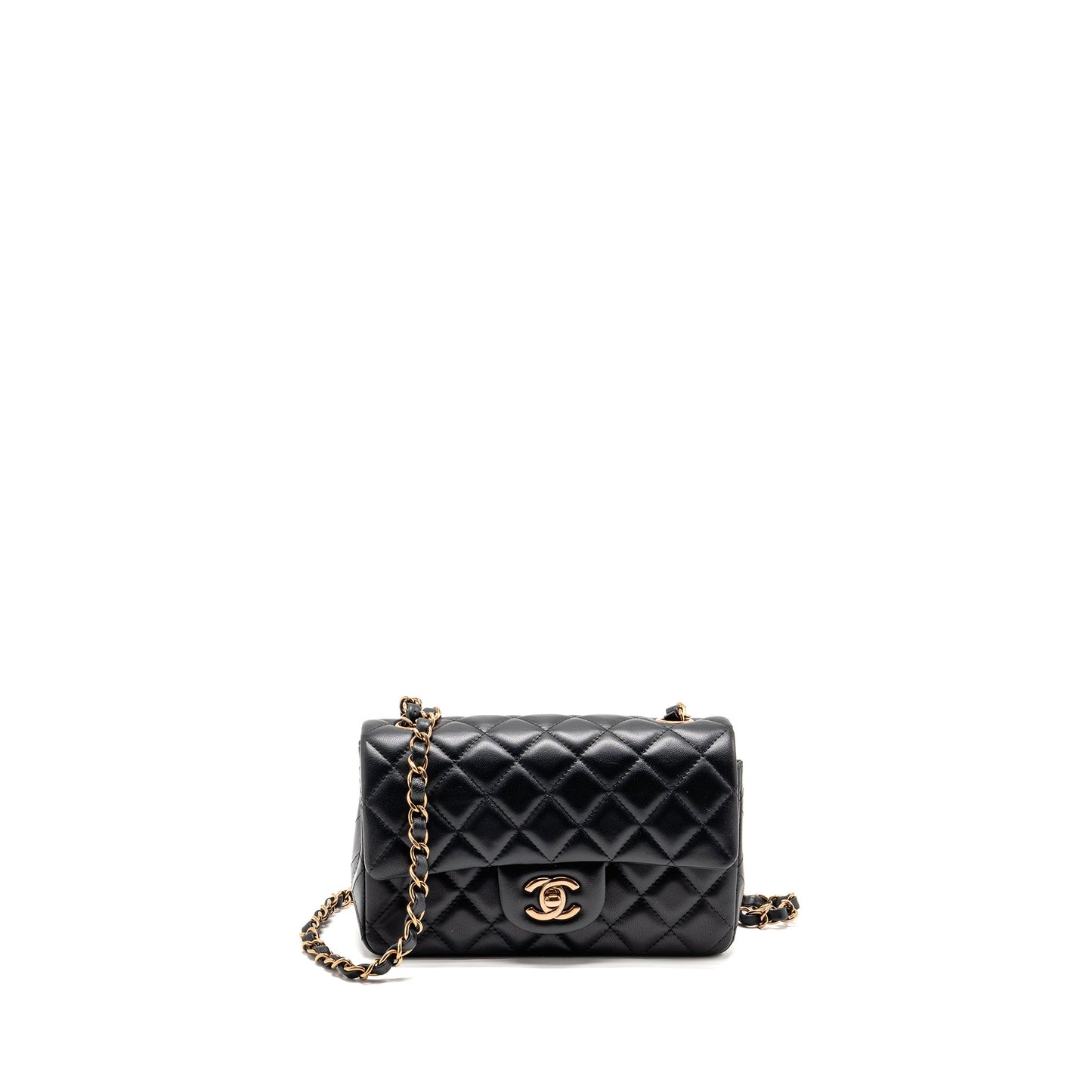 Chanel Mini Rectangular Flap Bag Lambskin Black RGHW (Microchip)