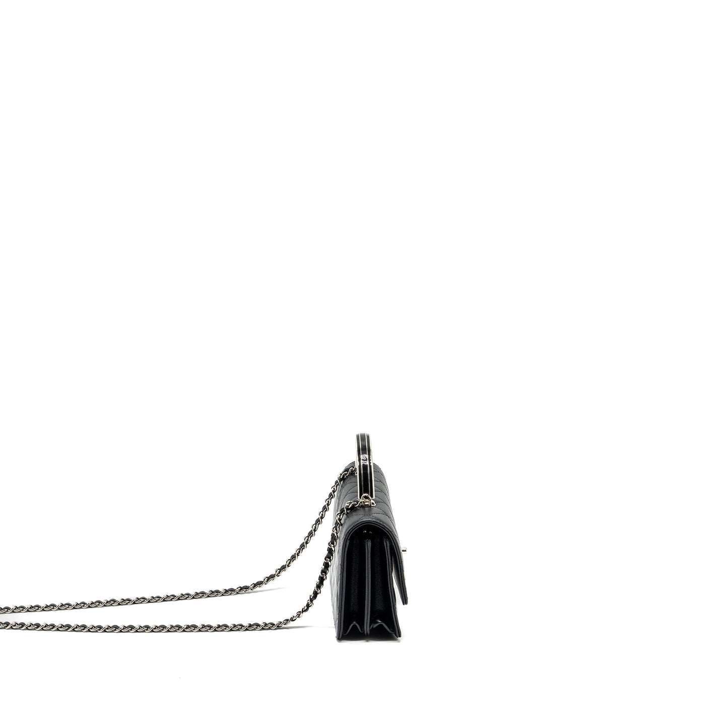 Chanel Top Handle Mini Wallet On Chain Flap Bag Lambskin Black SHW (Microchip)