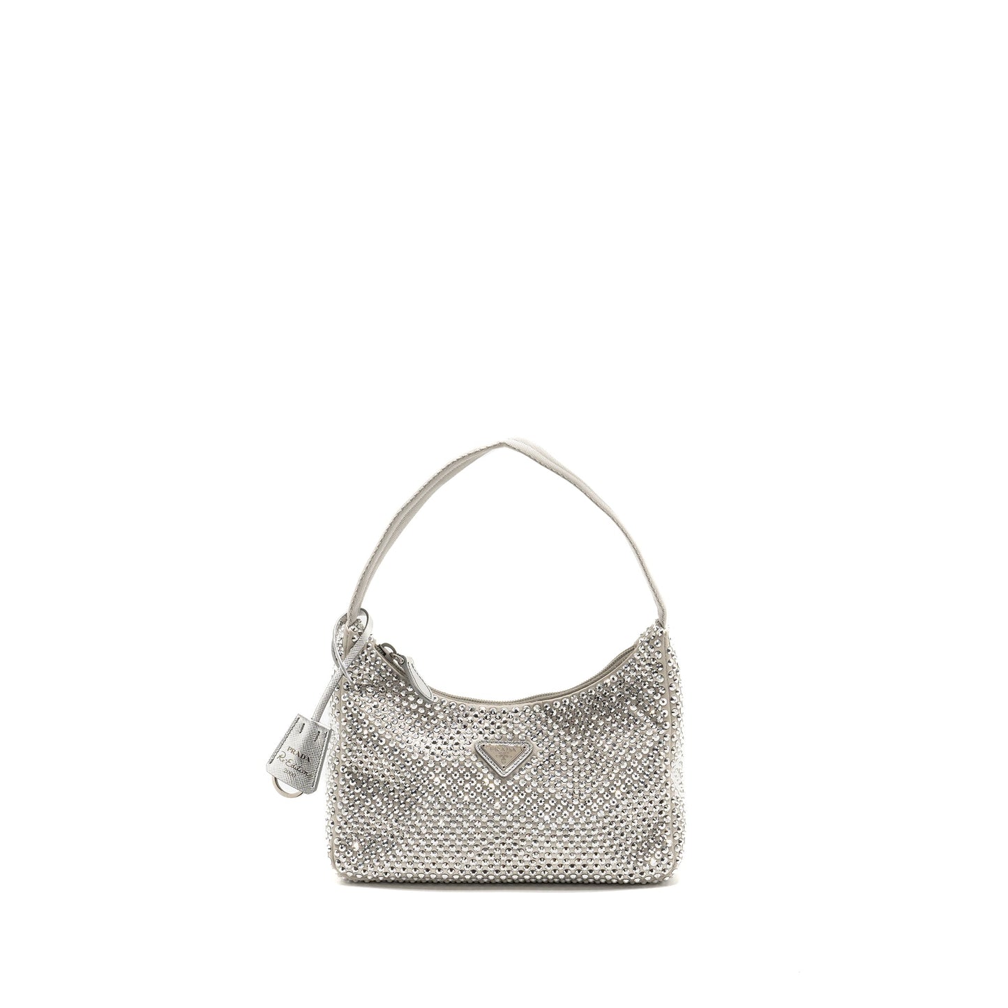 Prada Re-Edition Satin Crystal Mini Purse Silver