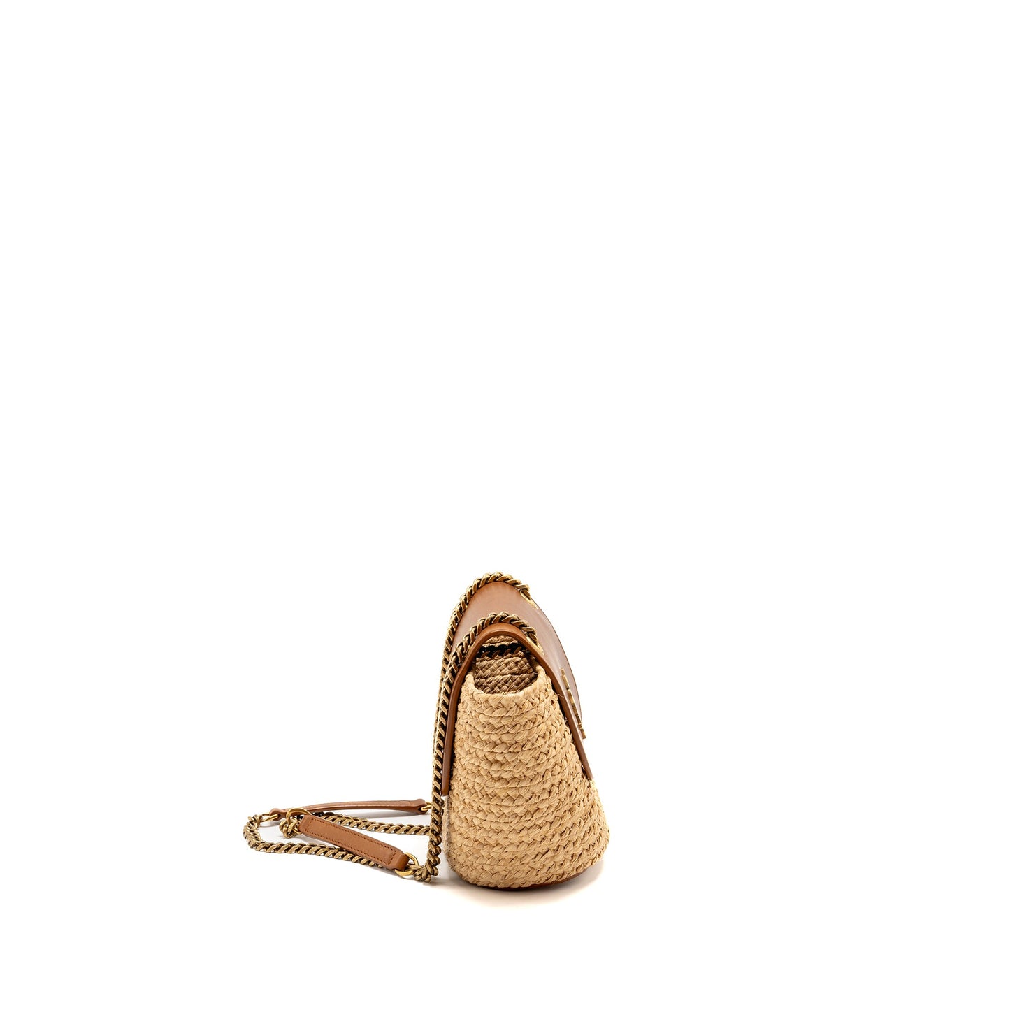 Saint Laurent Mini basket Purse Raffia/Calfskin leather Brown