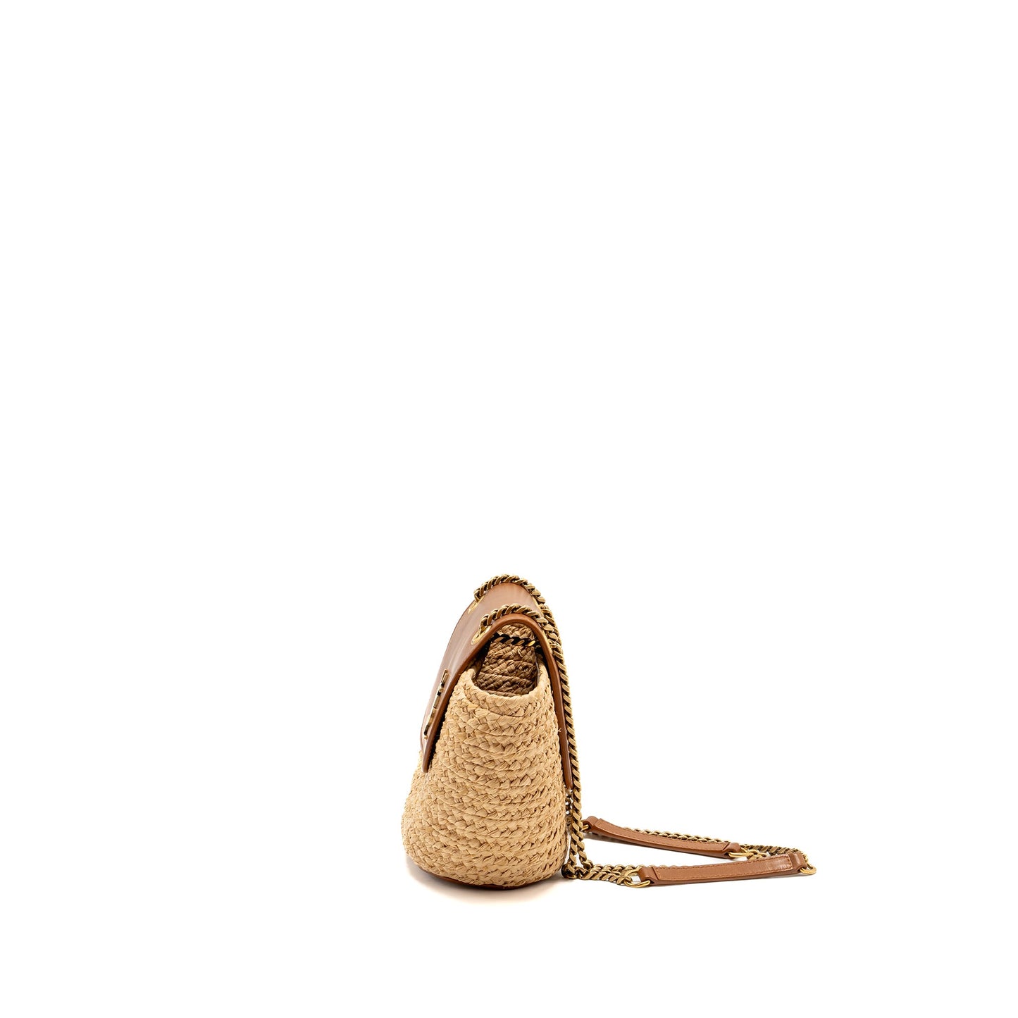 Saint Laurent Mini basket Purse Raffia/Calfskin leather Brown