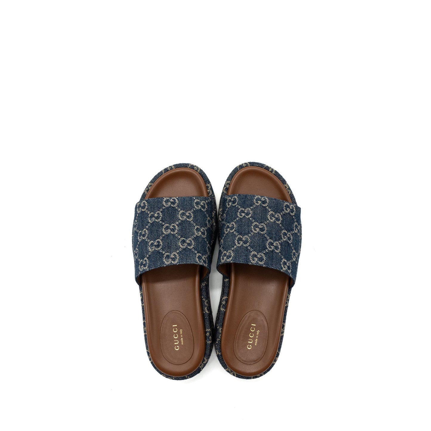Gucci Size 38 Platform Slide Sandals Supreme Blue Denim