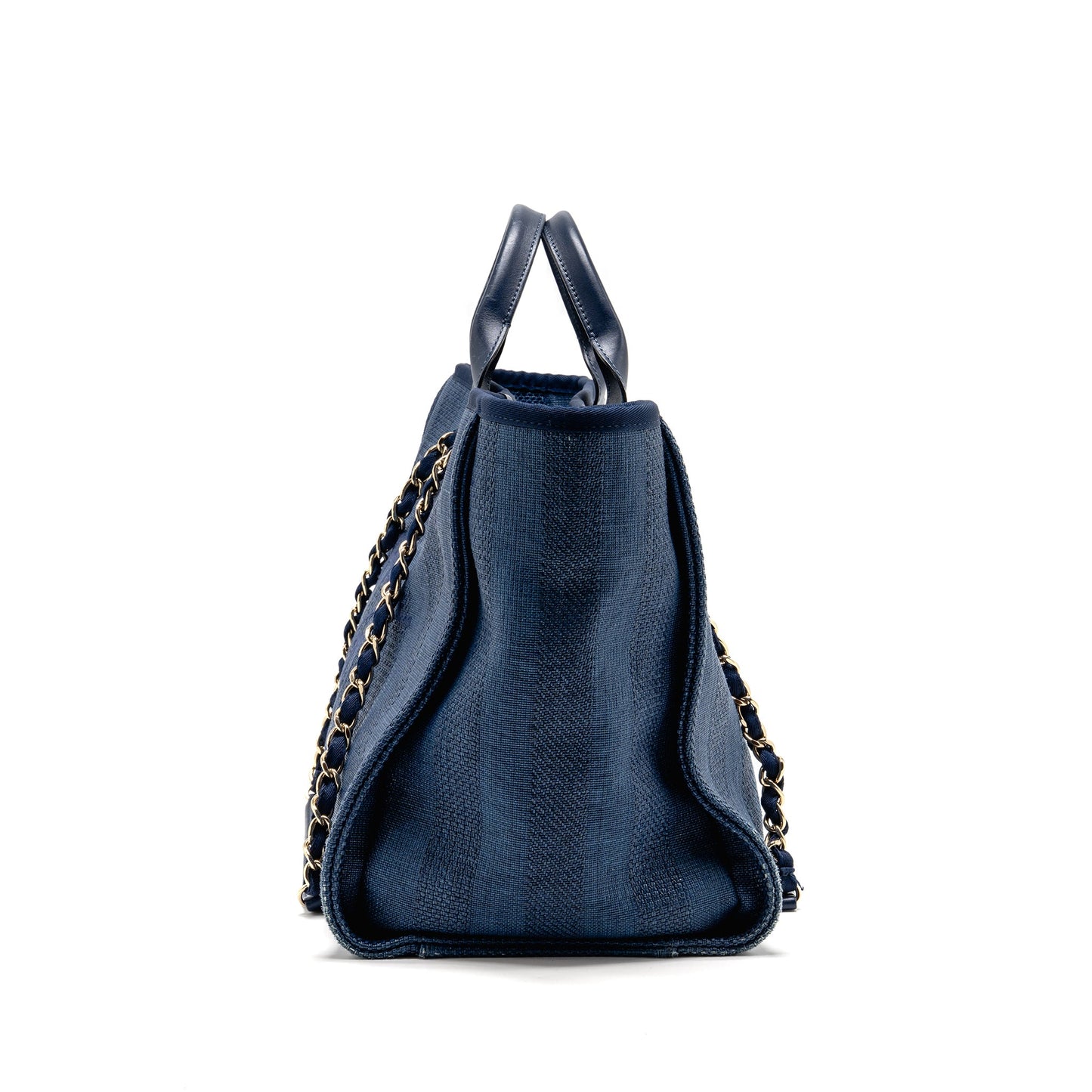 Chanel Large Deauville Tote Bag Canvas/Calfskin Navy Blue LGHW