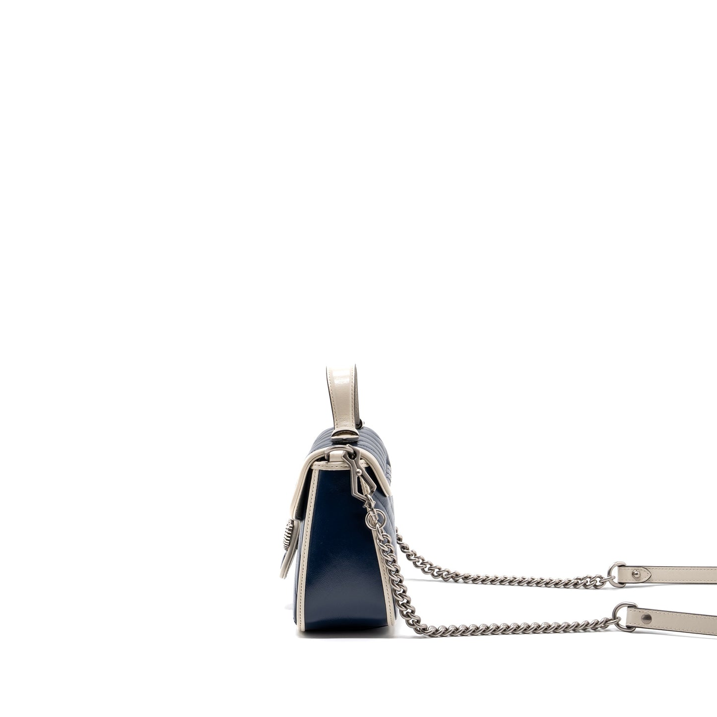 Gucci Marmont Top Handle Purse Calfskin Navy/ White