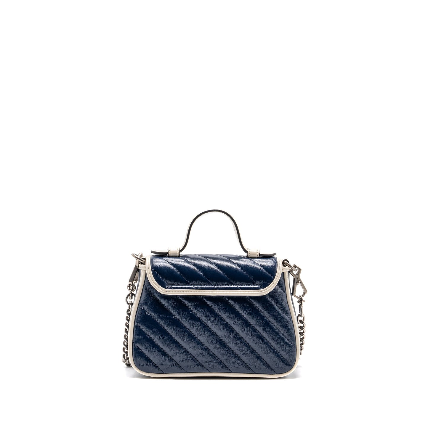 Gucci Marmont Top Handle Purse Calfskin Navy/ White