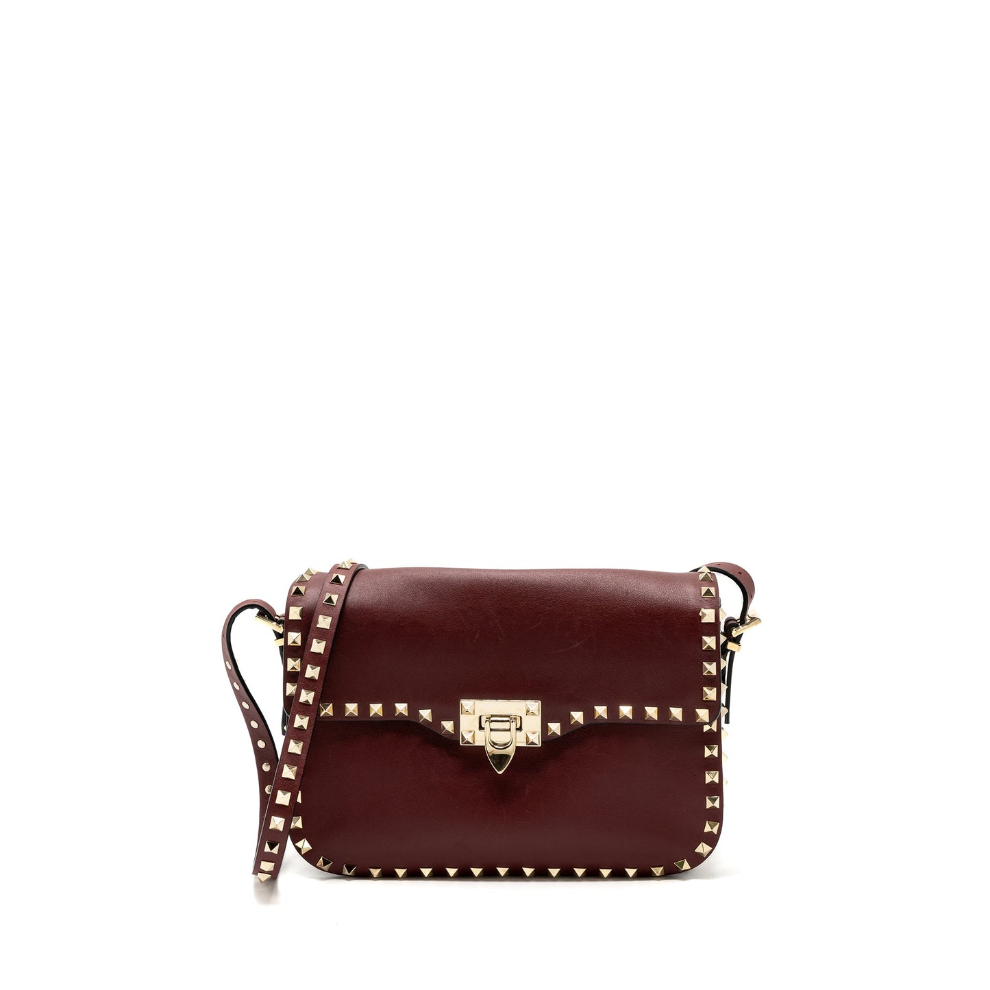 Valentino Rockstud Flap Purse Calfskin Red