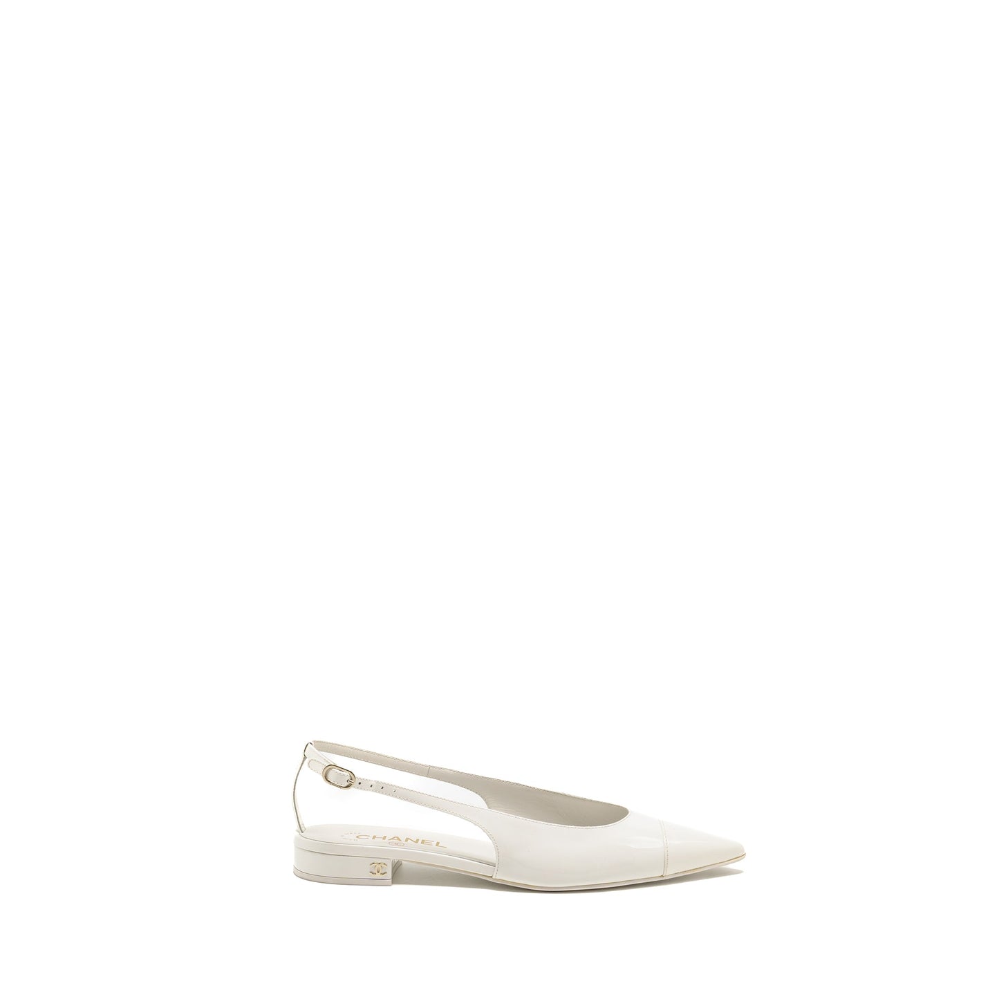Chanel Size 39 23K Slingbacks Patent Calfskin White LGHW