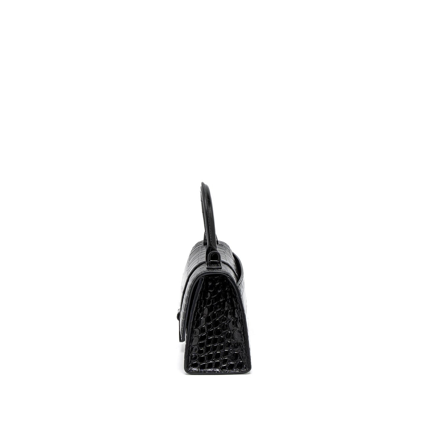 Balenciaga Hourglass Crocodile-Embossed Calfskin So Black