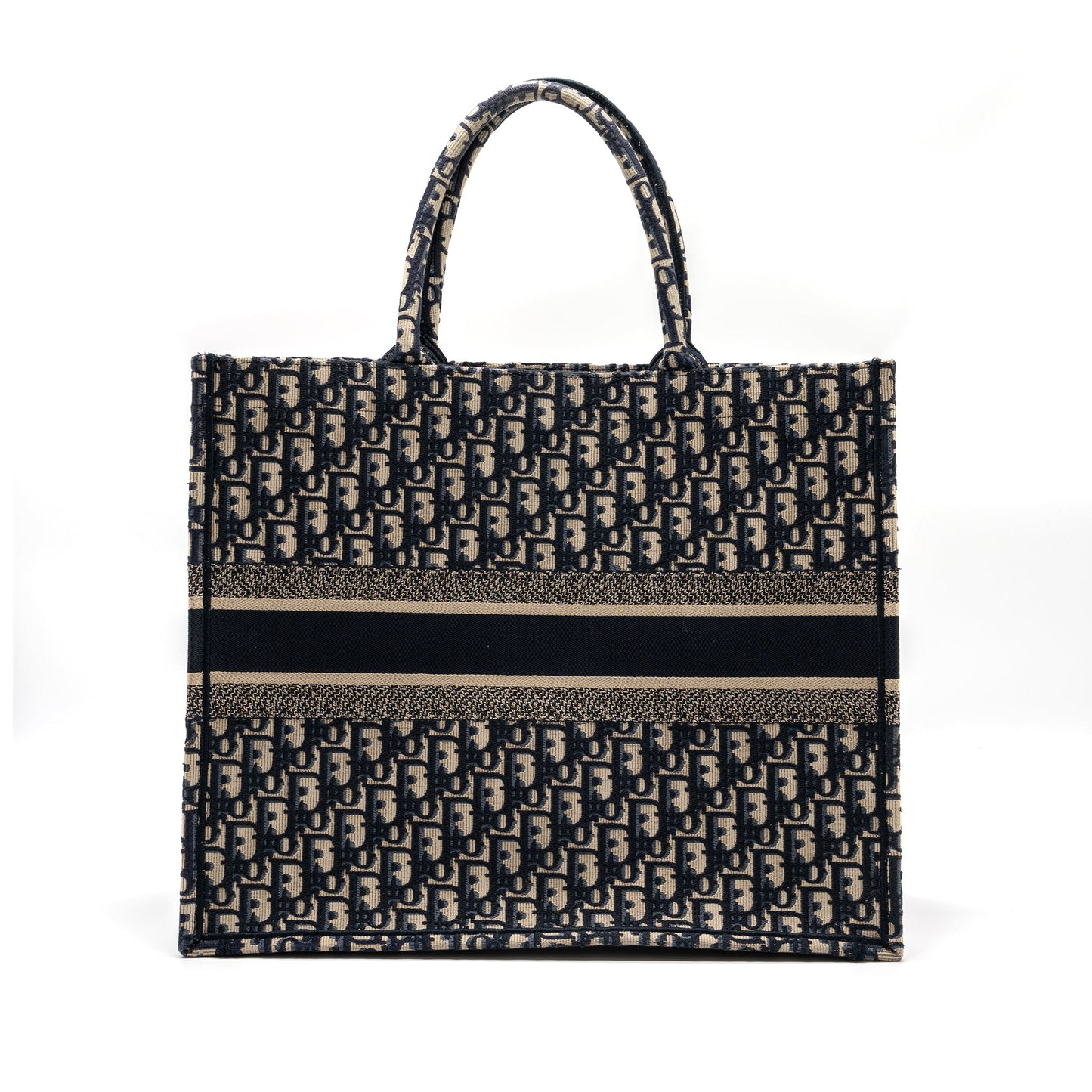 large book tote ecru and blue Dior oblique embroidery