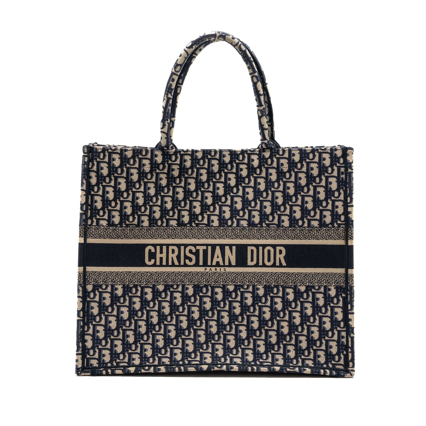 large book tote ecru and blue Dior oblique embroidery
