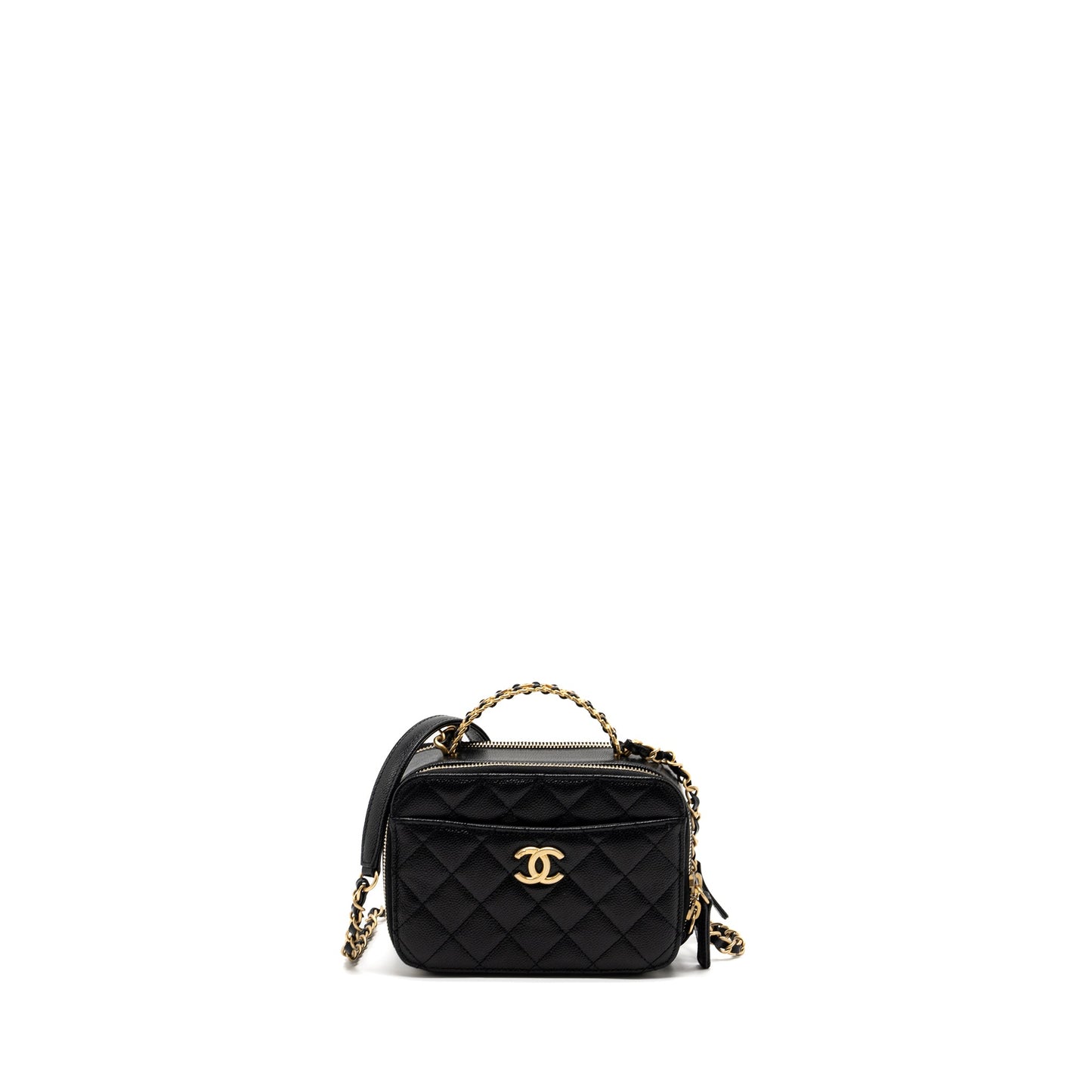 Chanel 22S Letter Top Handle Small Vanity Case Caviar Black Brushed GHW (Microchip)