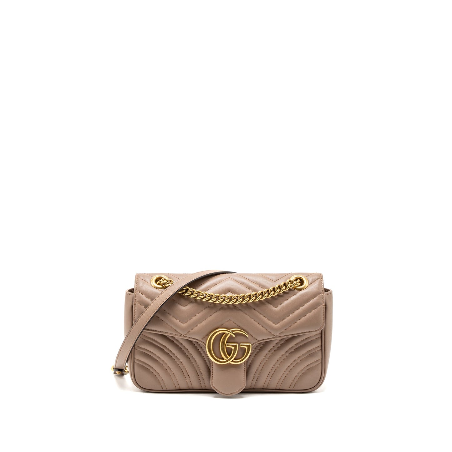 Gucci Small Marmont Purse Calfskin Beige Brushed