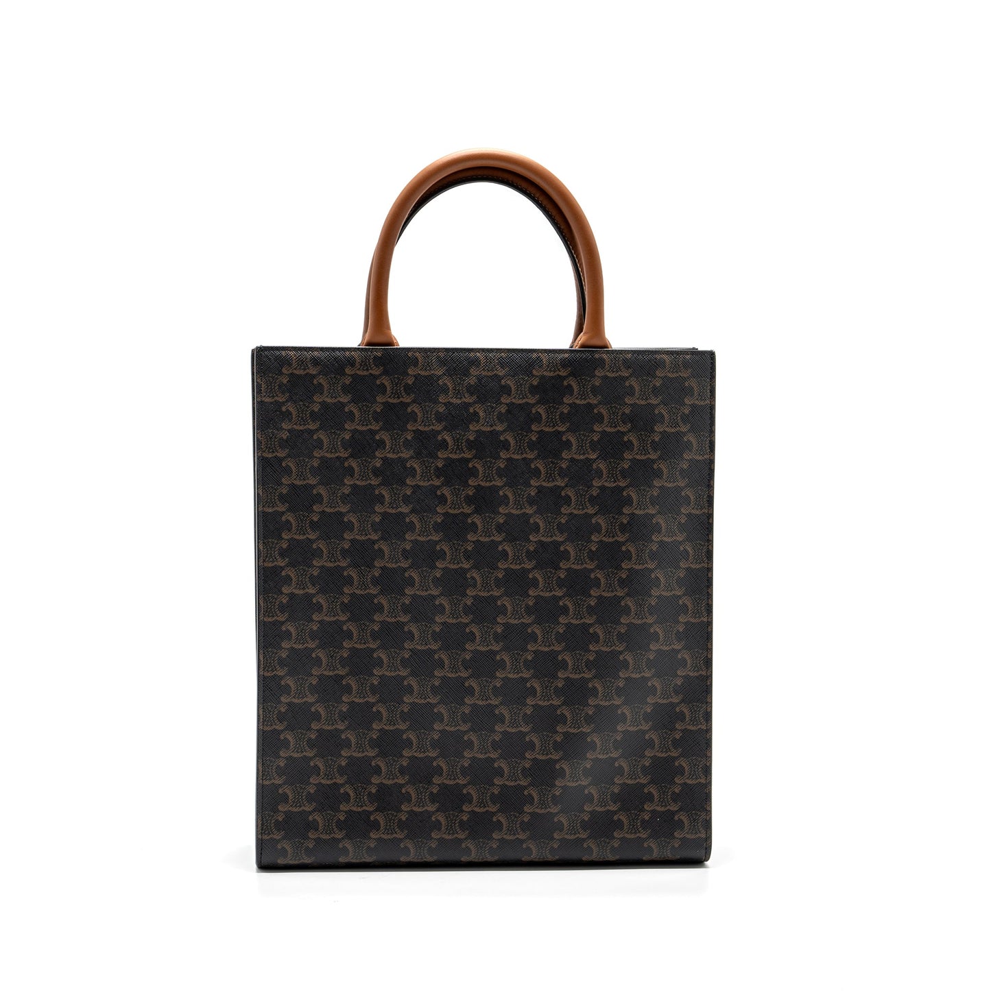 Celine Cabas Vertical in Triomphe Canvas and Calfskin tan
